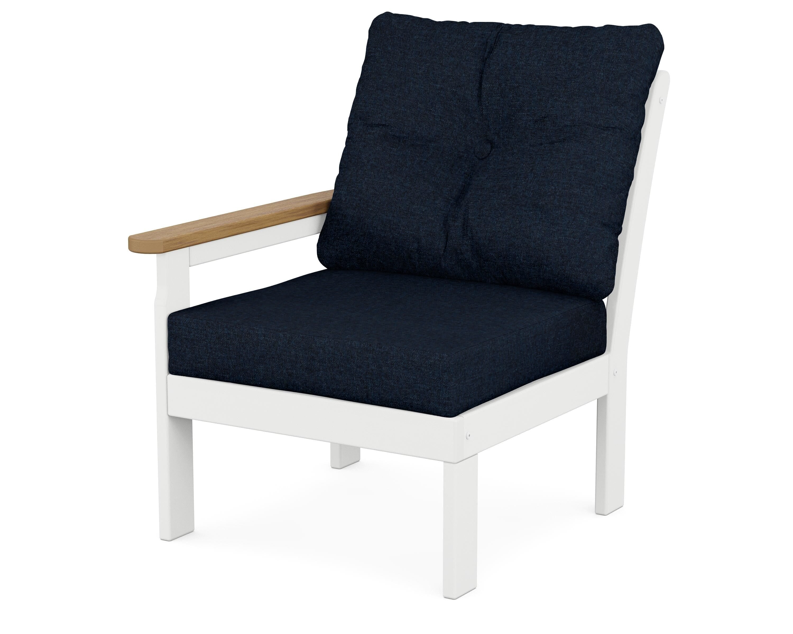 POLYWOOD® Vineyard Modular Left Arm Chair in White / Natural / Marine Indigo