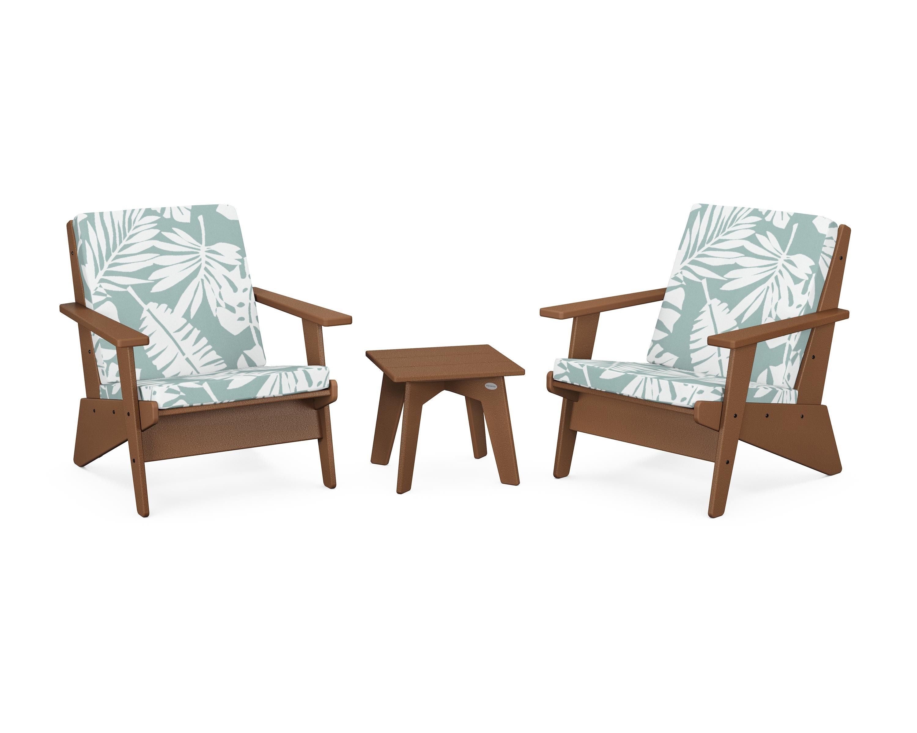 POLYWOOD® Riviera Modern Lounge 3-Piece Set in Teak / Leaf Glacier Spa
