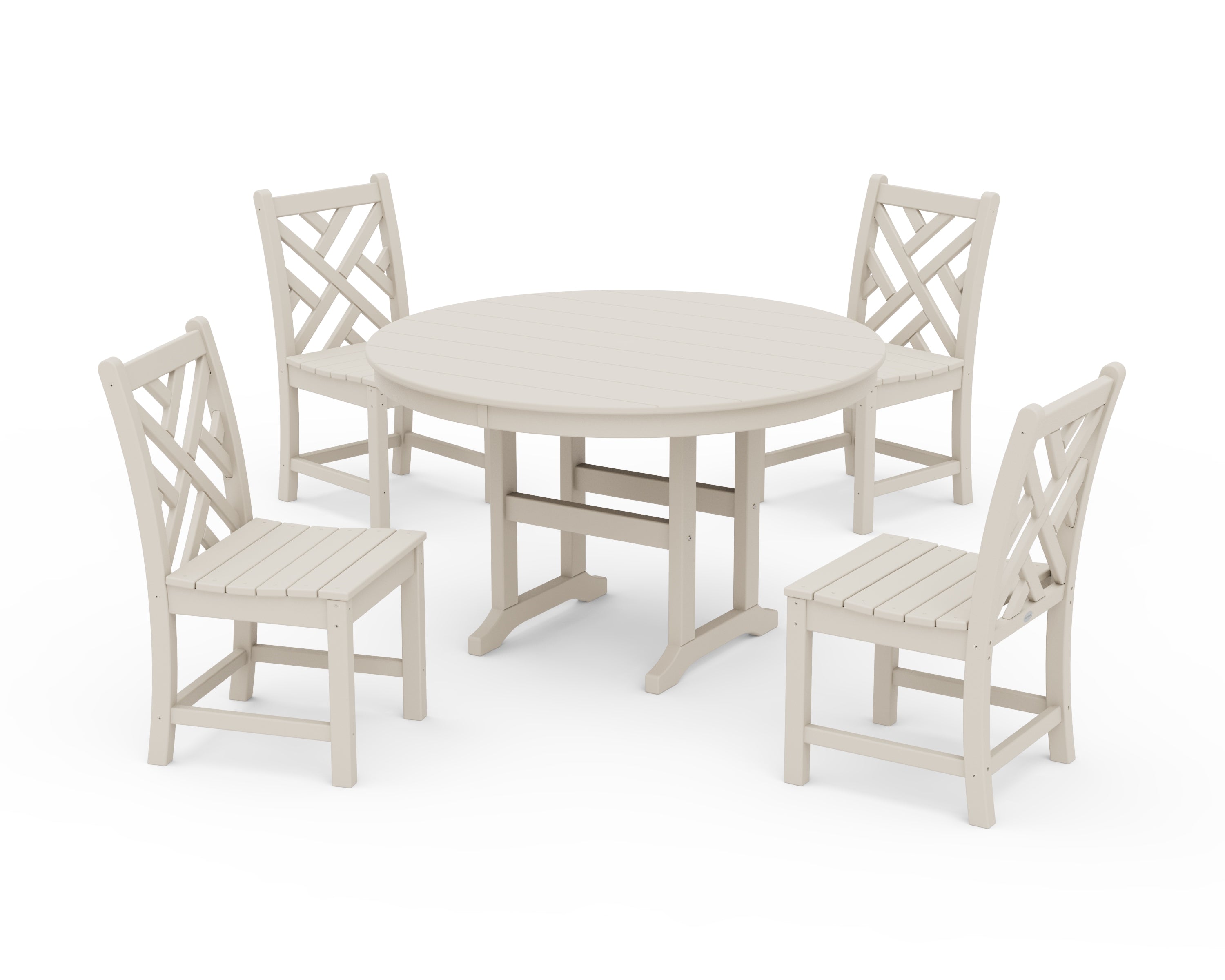 POLYWOOD® Chippendale 5-Piece Round Farmhouse Side Chair Dining Set in Sand
