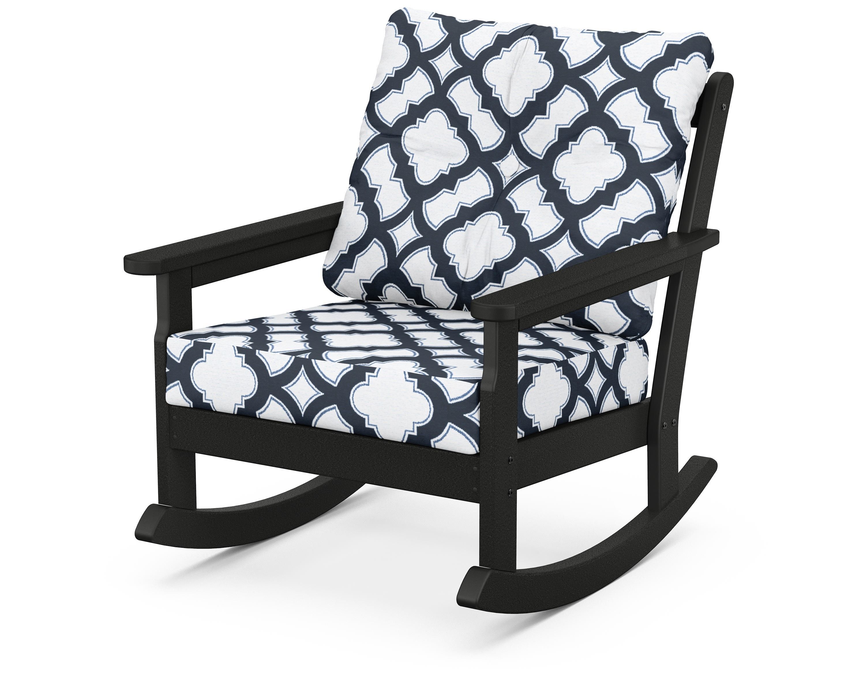POLYWOOD® Vineyard Deep Seating Rocking Chair in Black / Trellis Marine Indigo