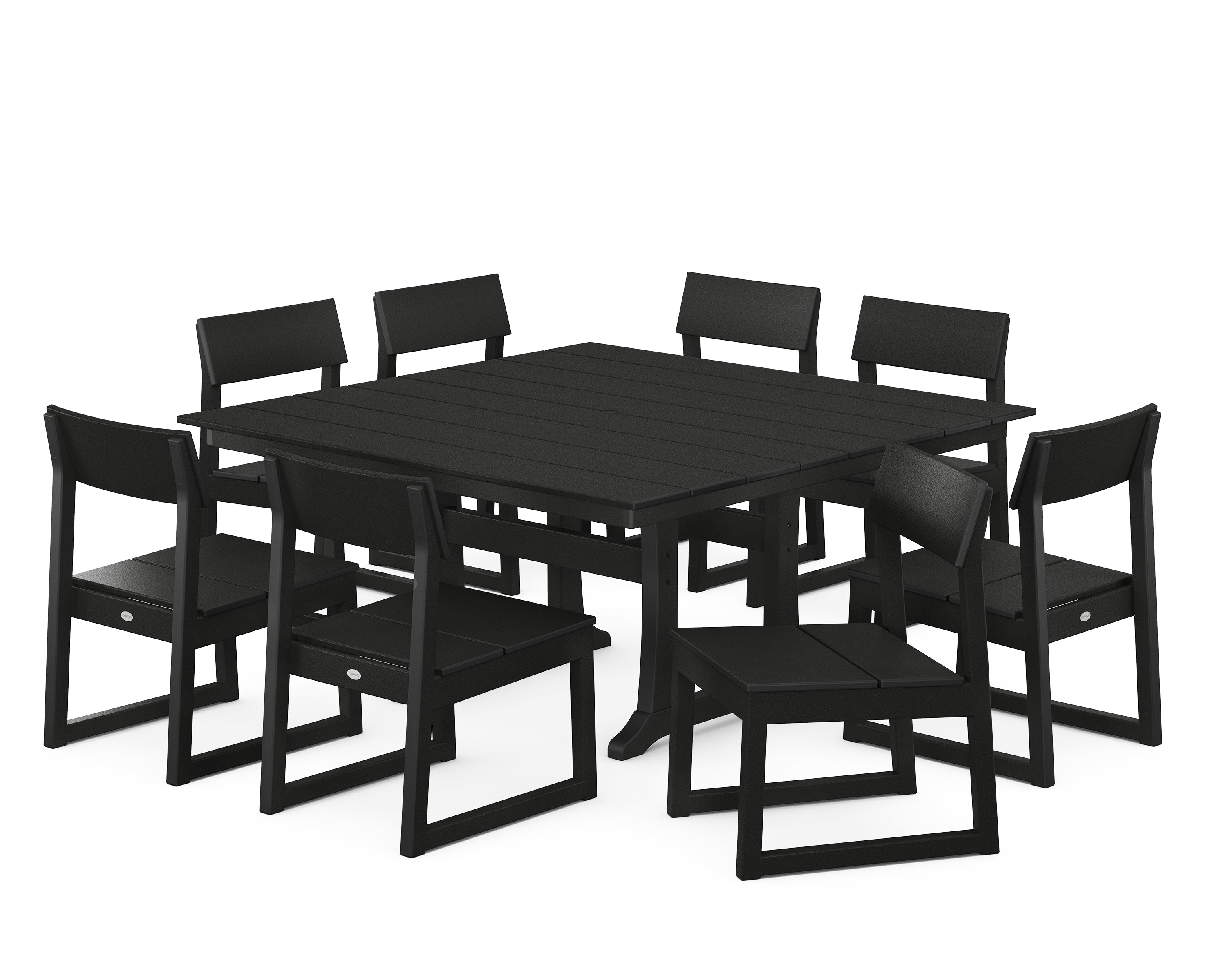 POLYWOOD® EDGE 9-Piece Farmhouse Trestle Dining Set in Black