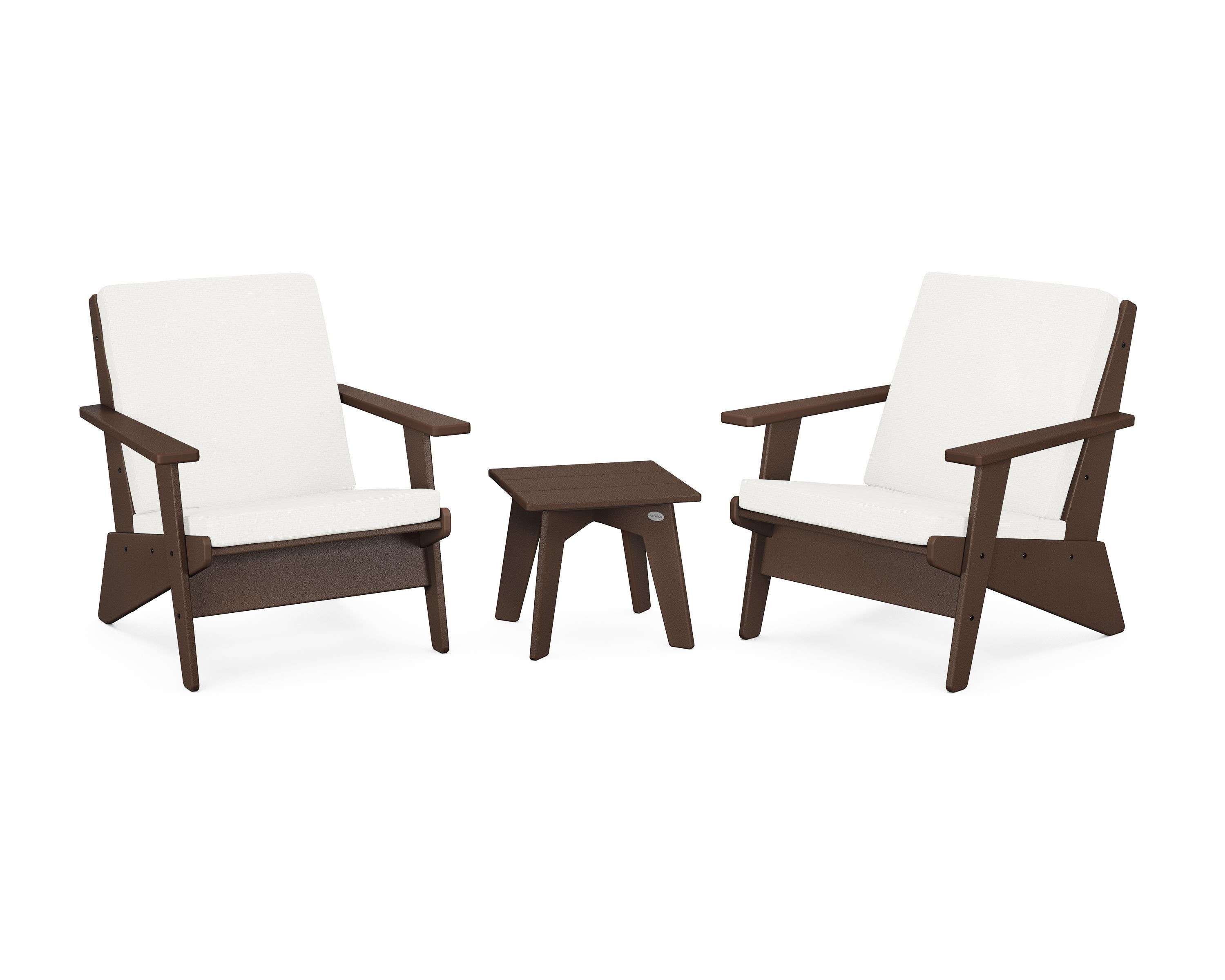 POLYWOOD® Riviera Modern Lounge 3-Piece Set in Mahogany / Natural Linen