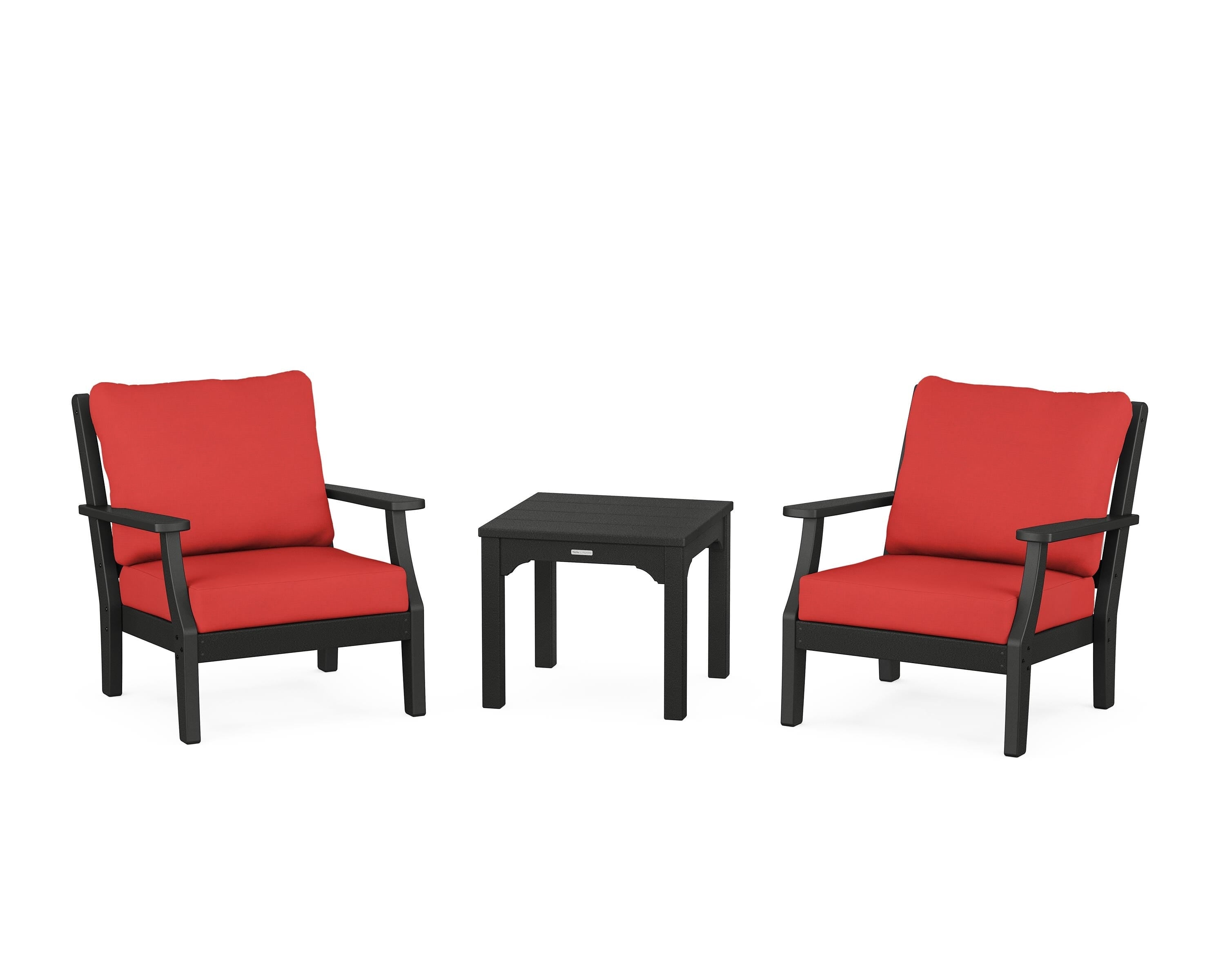 Martha Stewart by POLYWOOD® Chinoiserie 3-Piece Deep Seating Set in Black / Crimson Linen
