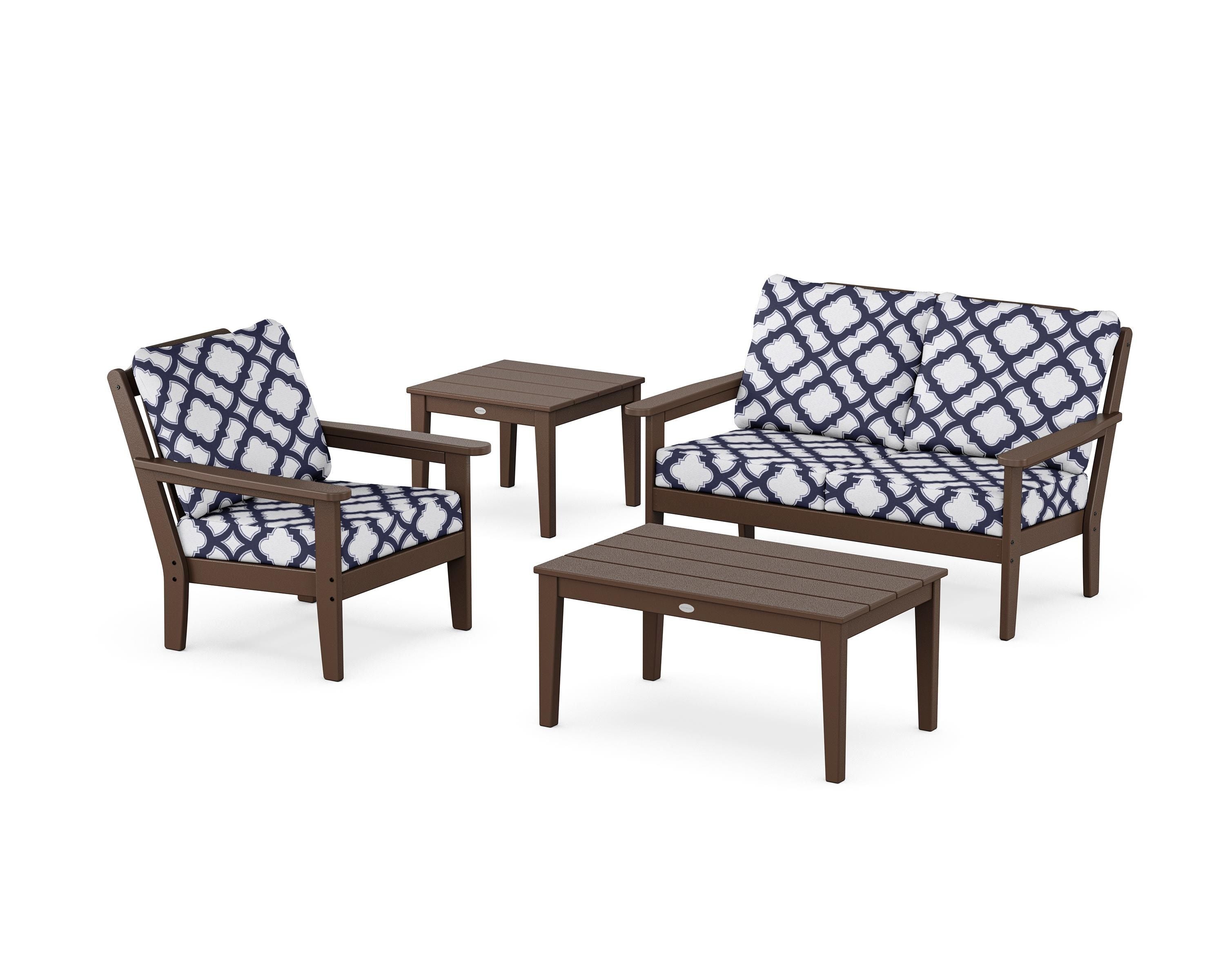 Country Living Wovendale 4-Piece Deep Seating Set in Mahogany / Trellis Navy