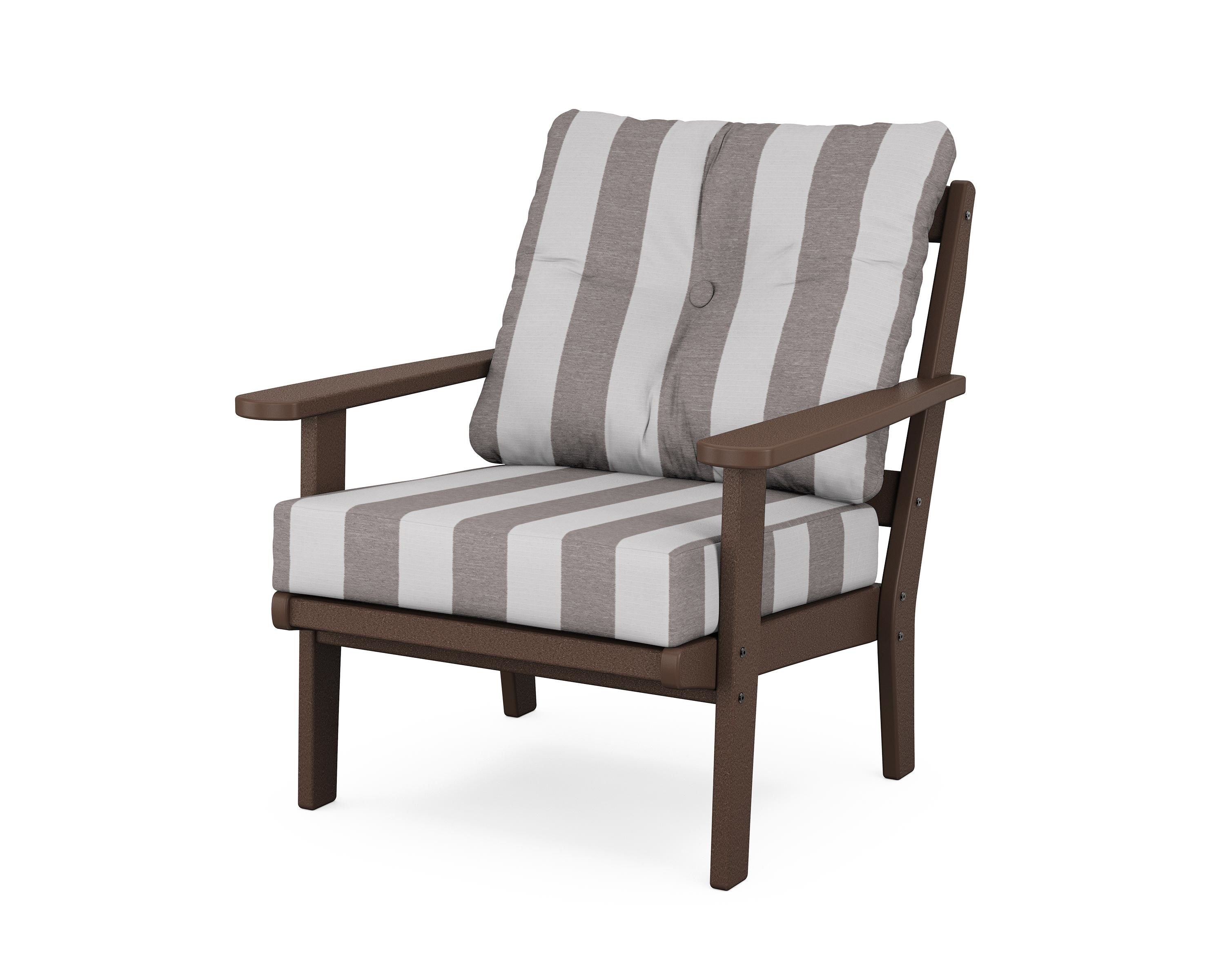 POLYWOOD® Mission Deep Seating Chair in Mahogany / Cabana Stripe Grey Mist