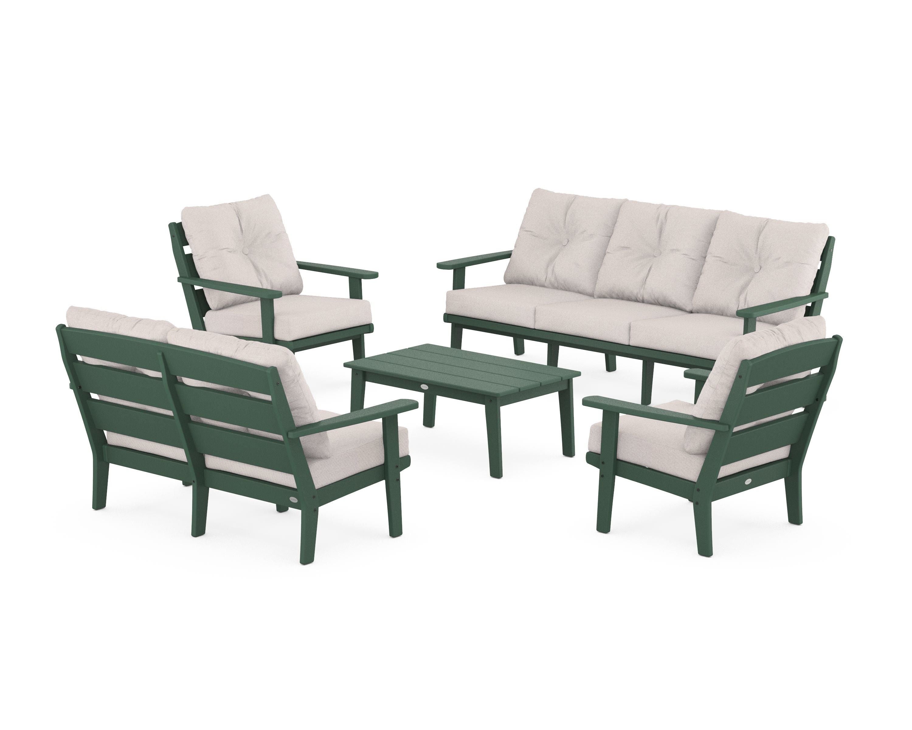 POLYWOOD® Lakeside 5-Piece Lounge Sofa Set in Green / Dune Burlap