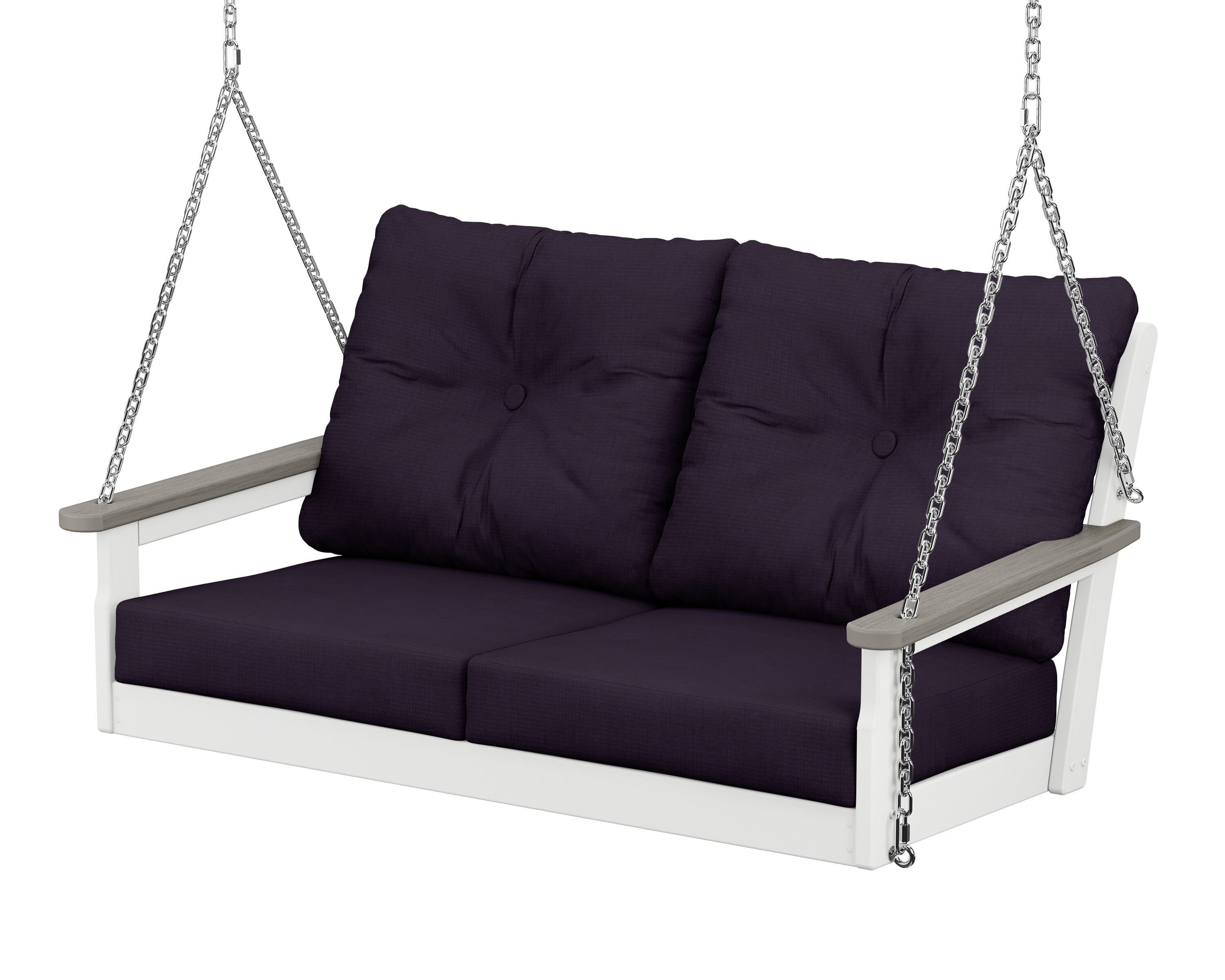POLYWOOD® Vineyard Deep Seating Swing in White / Driftwood / Navy Linen