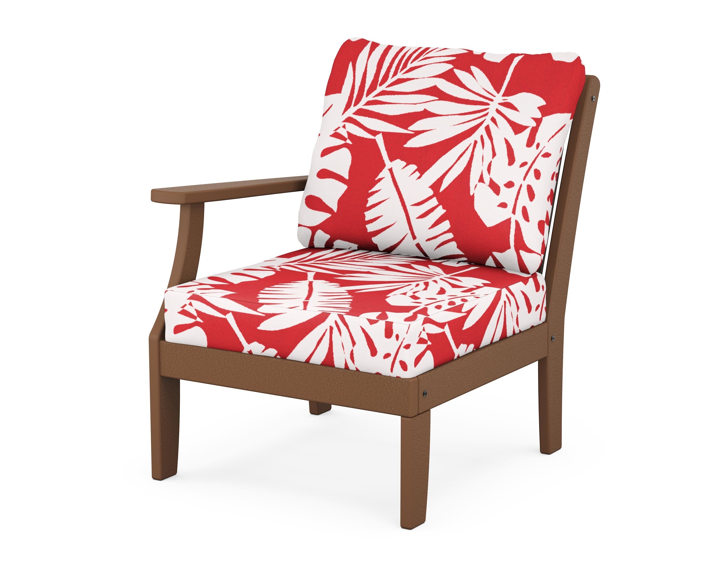 POLYWOOD® Braxton Modular Left Arm Chair in Teak / Leaf Crimson