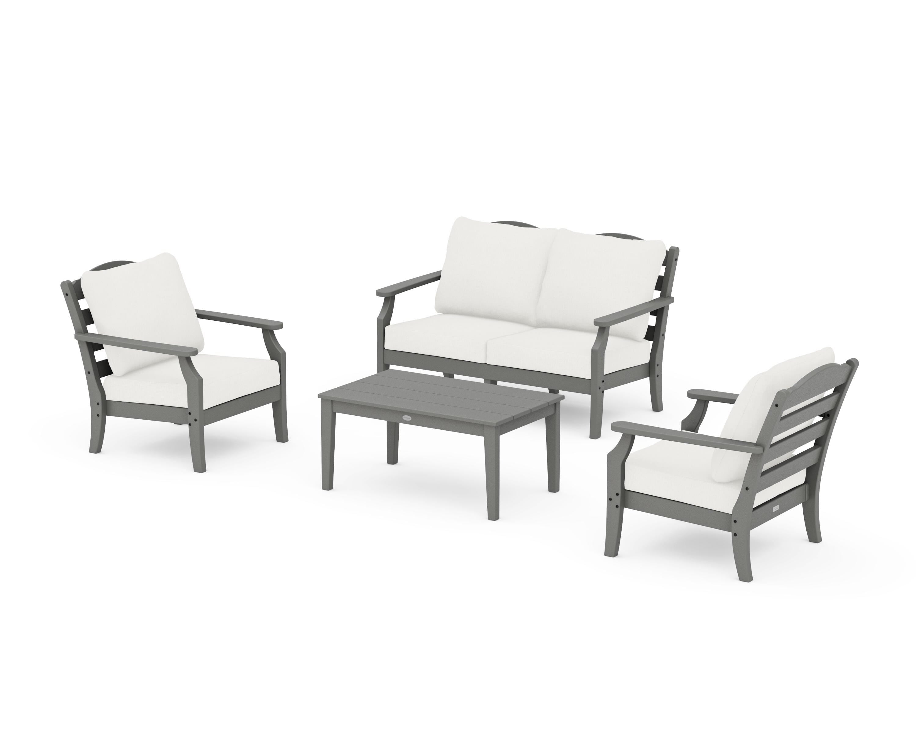 Draper James™ by POLYWOOD® Savannah 4-Piece Deep Seating Set with Loveseat in Slate Grey / Natural Linen