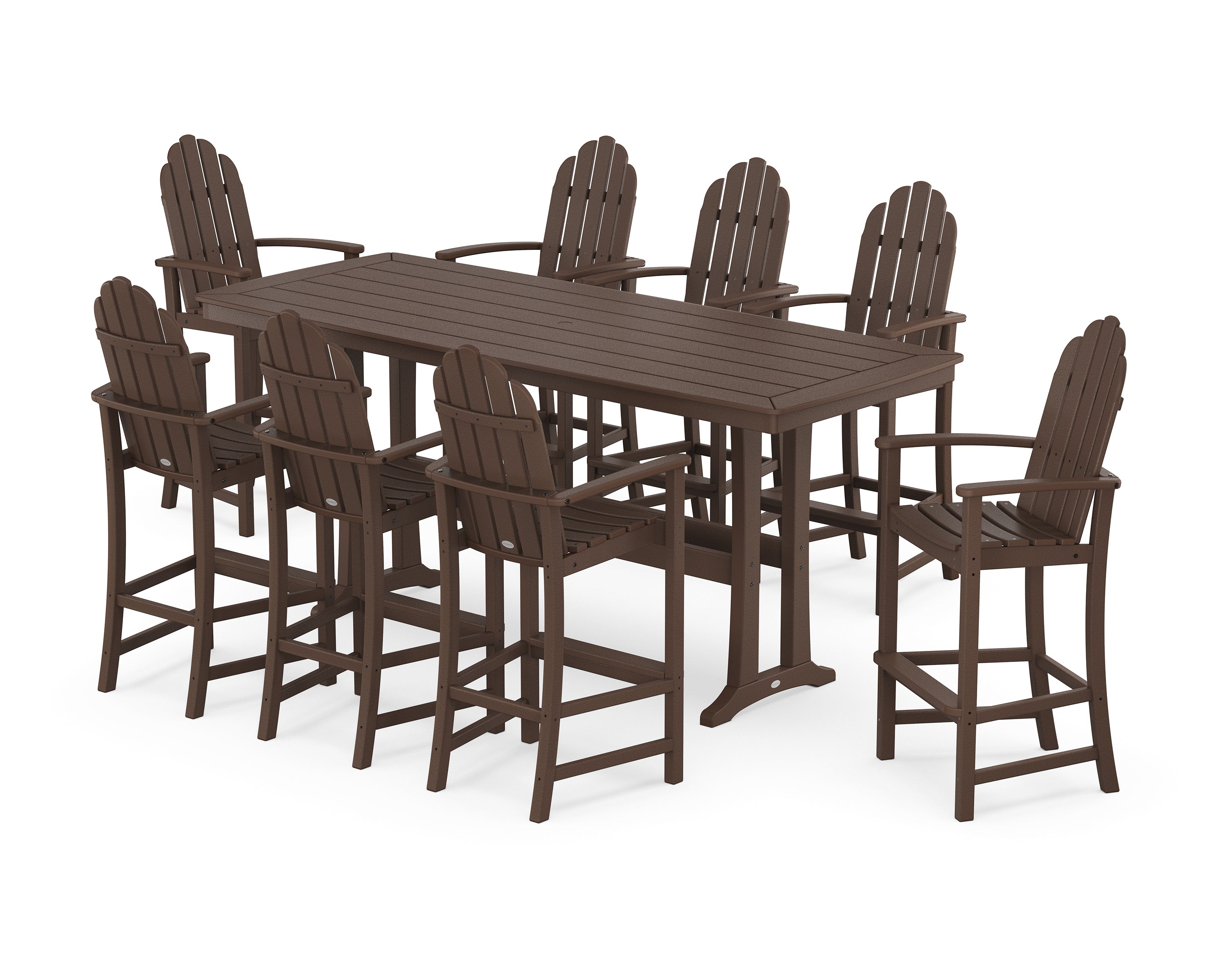 POLYWOOD® Classic Adirondack 9-Piece Bar Set with Trestle Legs in Mahogany