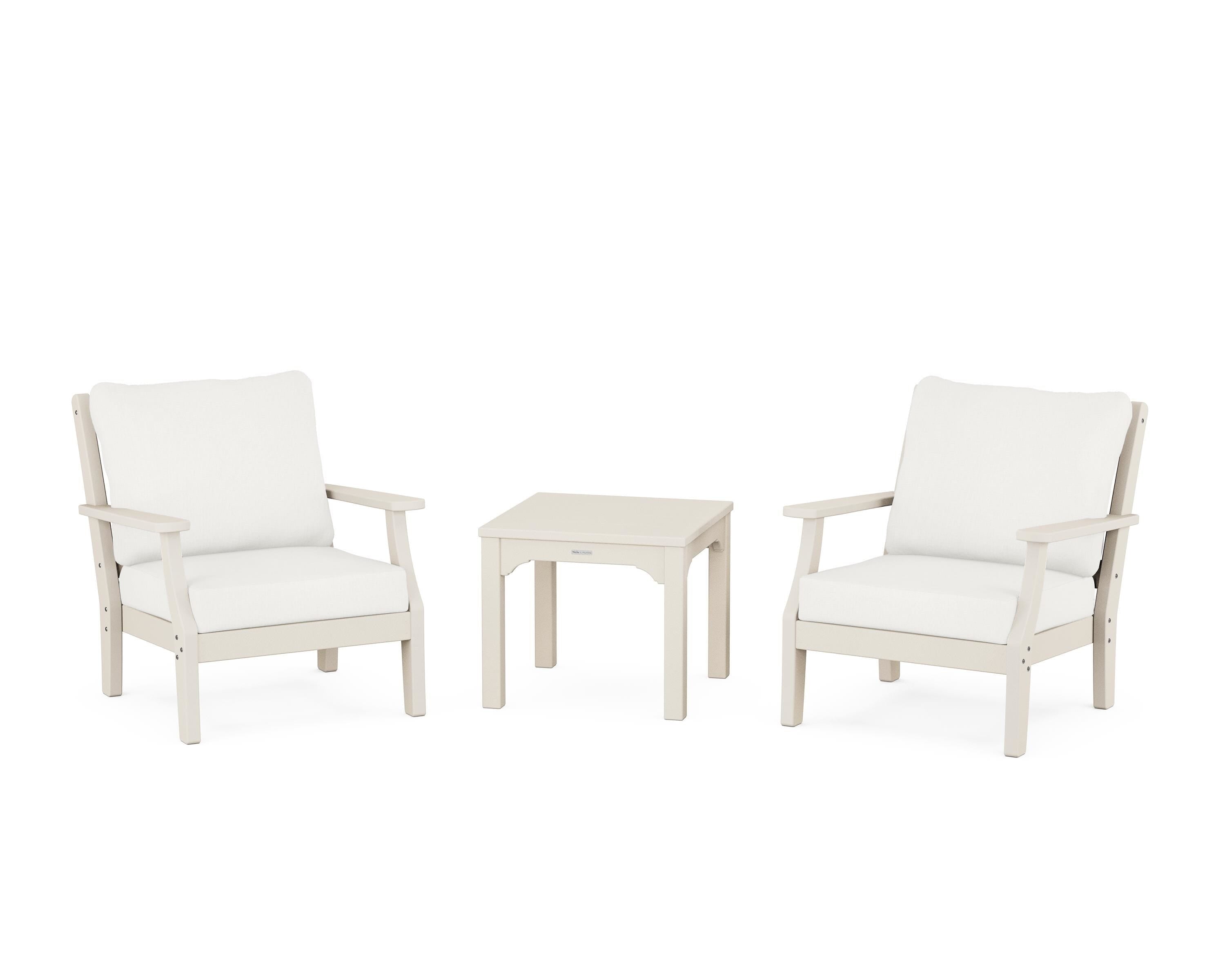 Martha Stewart by POLYWOOD® Chinoiserie 3-Piece Deep Seating Set in Sand / Natural Linen