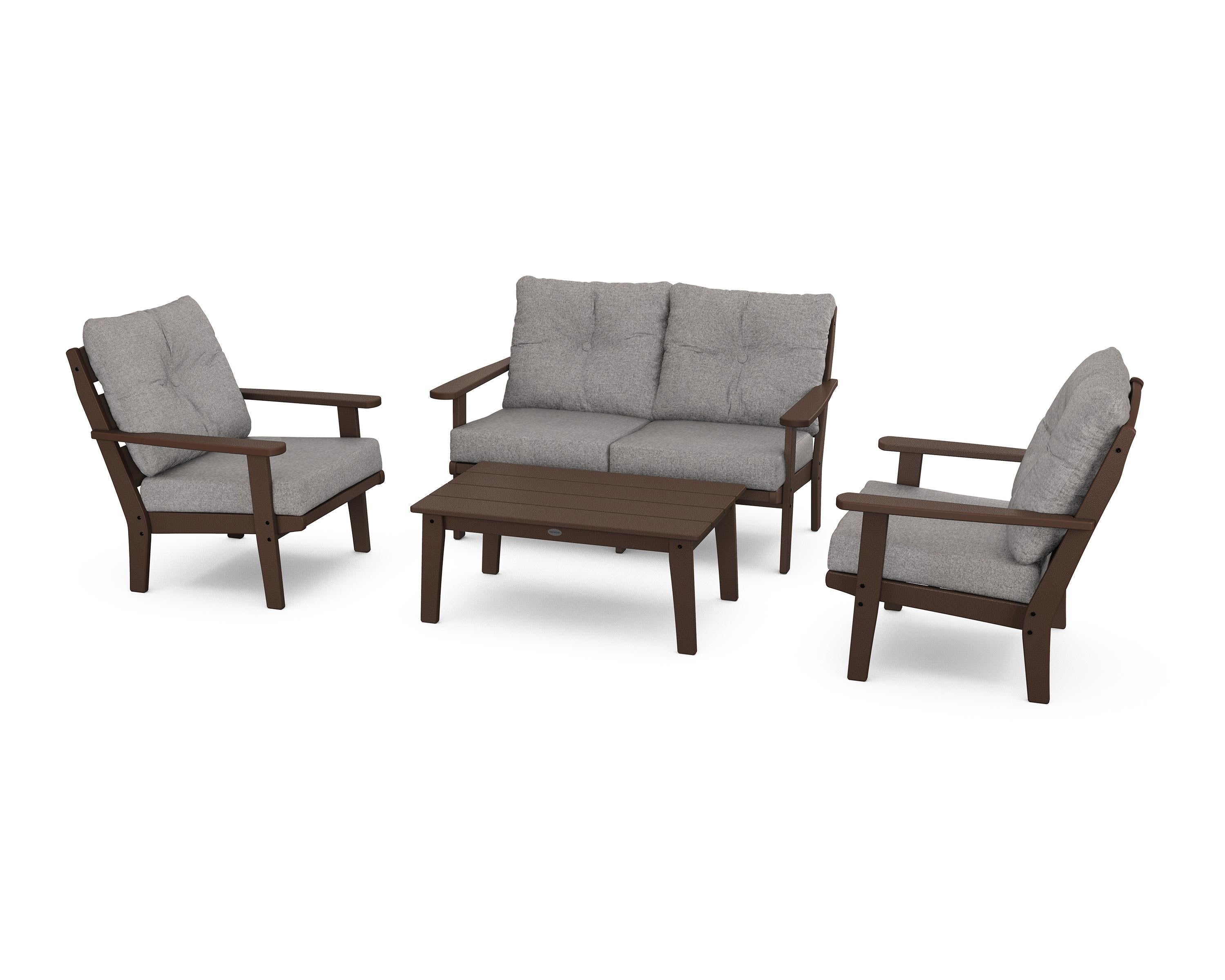 POLYWOOD® Lakeside 4-Piece Deep Seating Set in Mahogany / Grey Mist