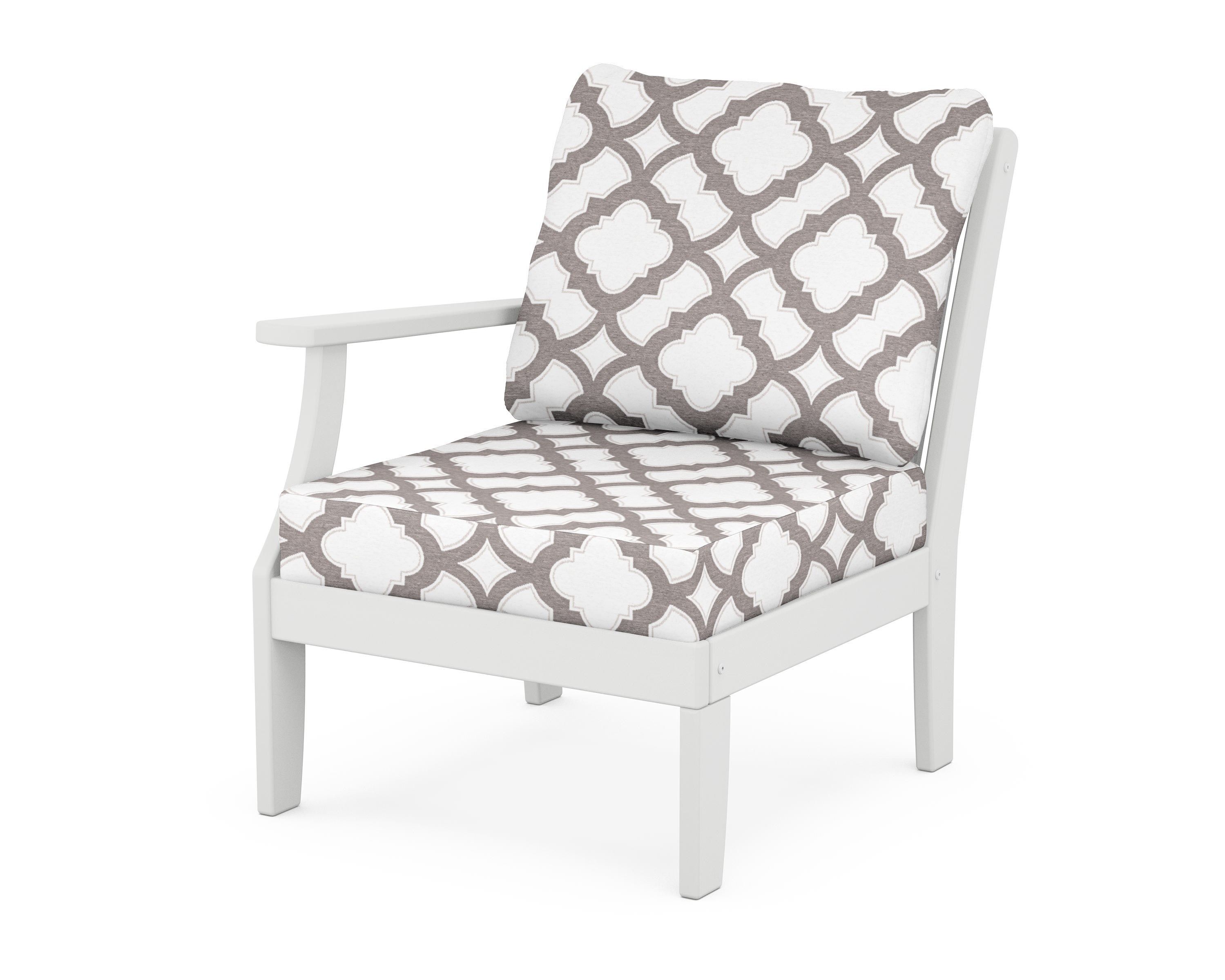 POLYWOOD® Braxton Modular Left Arm Chair in White / Trellis Grey Mist