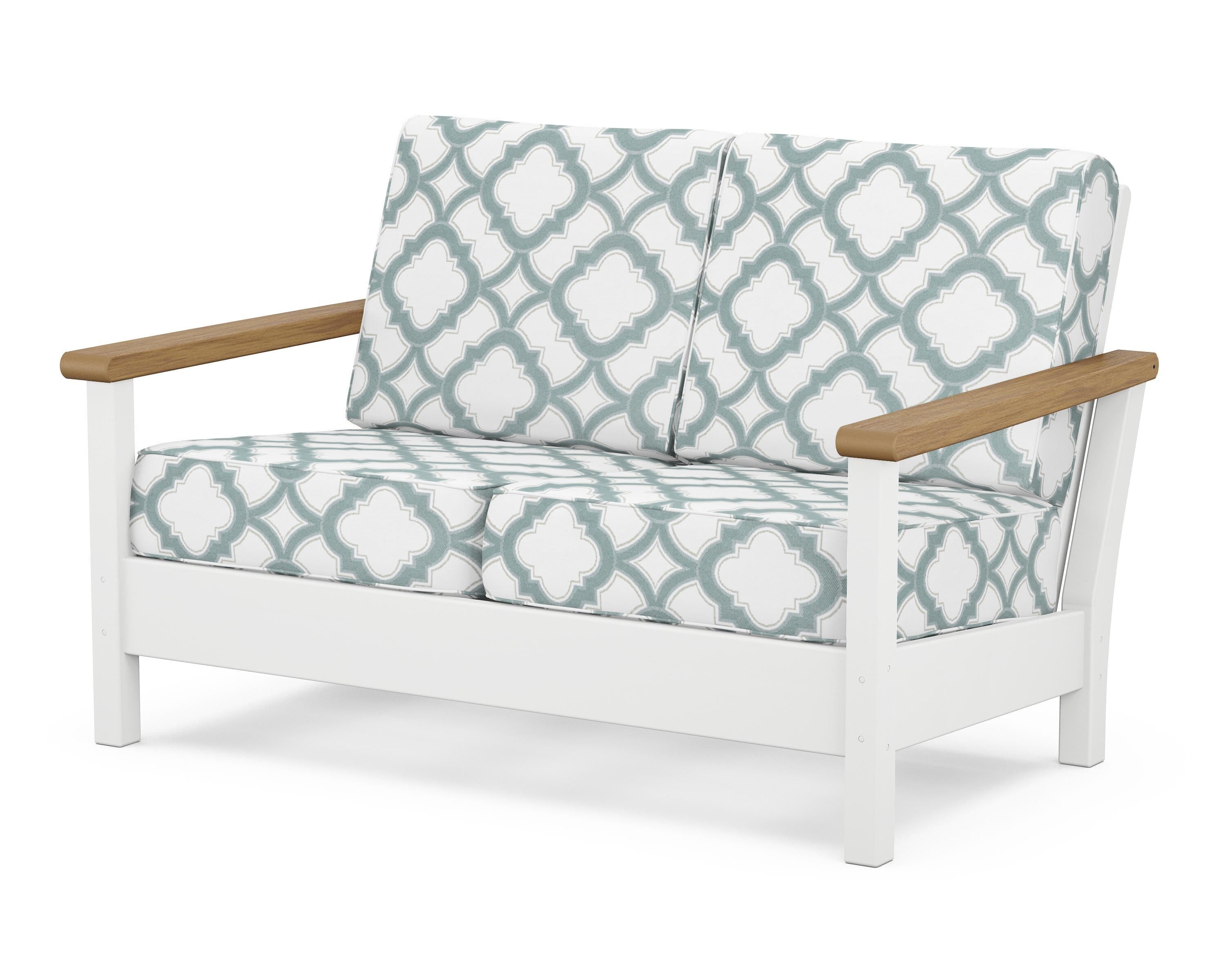POLYWOOD® Harbour Deep Seating Loveseat in White / Natural / Trellis Glacier Spa