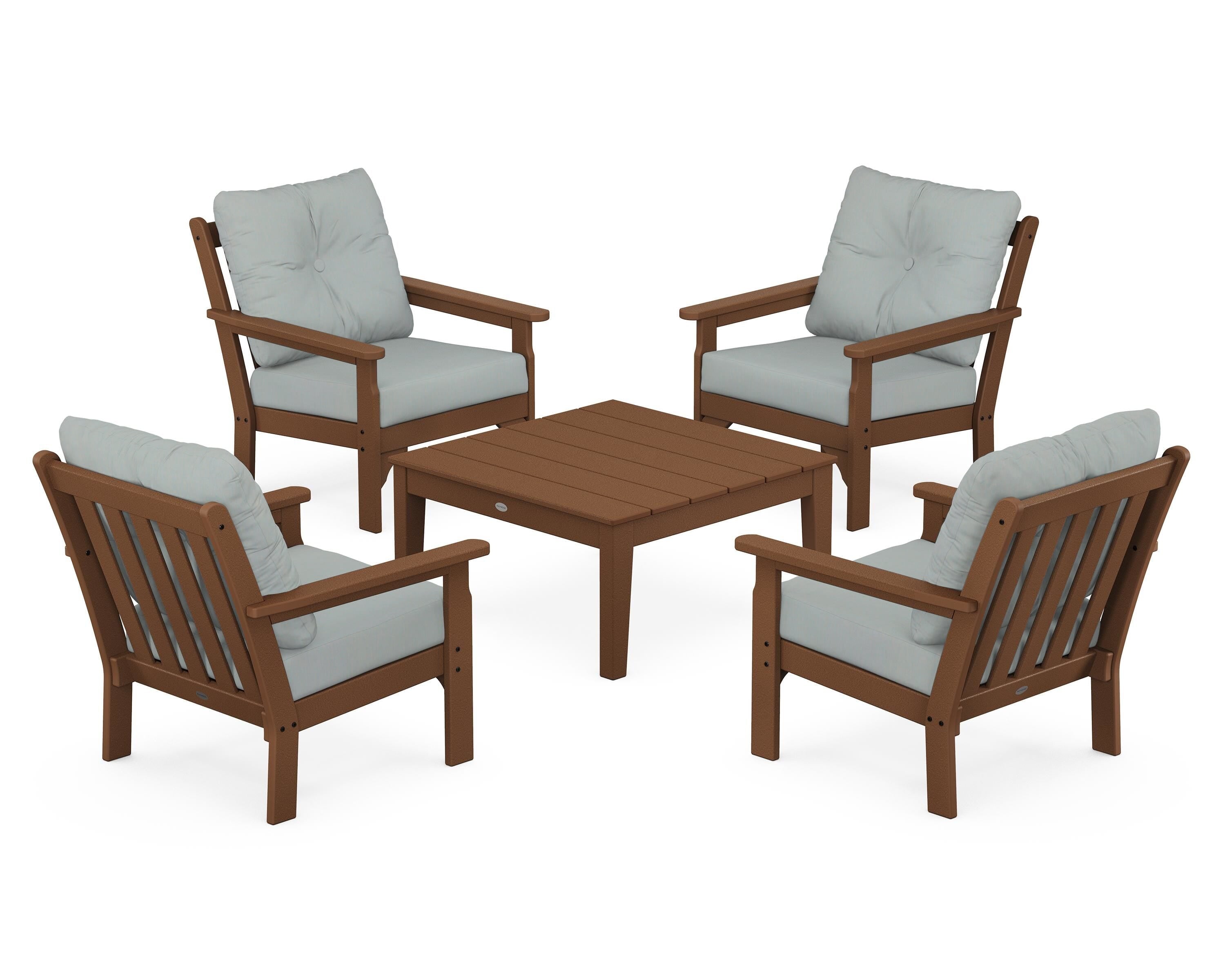 POLYWOOD® Vineyard 5-Piece Deep Seating Conversation Set in Teak / Spa