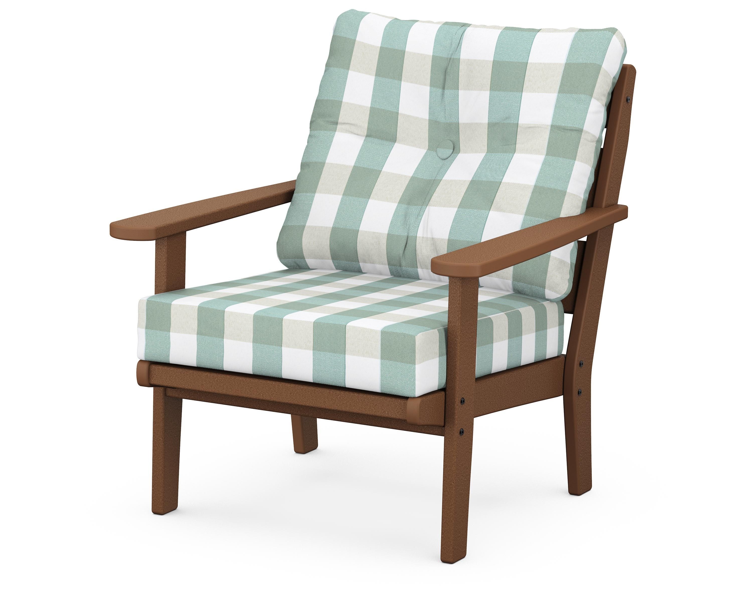 POLYWOOD® Lakeside Deep Seating Chair in Teak / Buffalo Plaid Glacier Spa