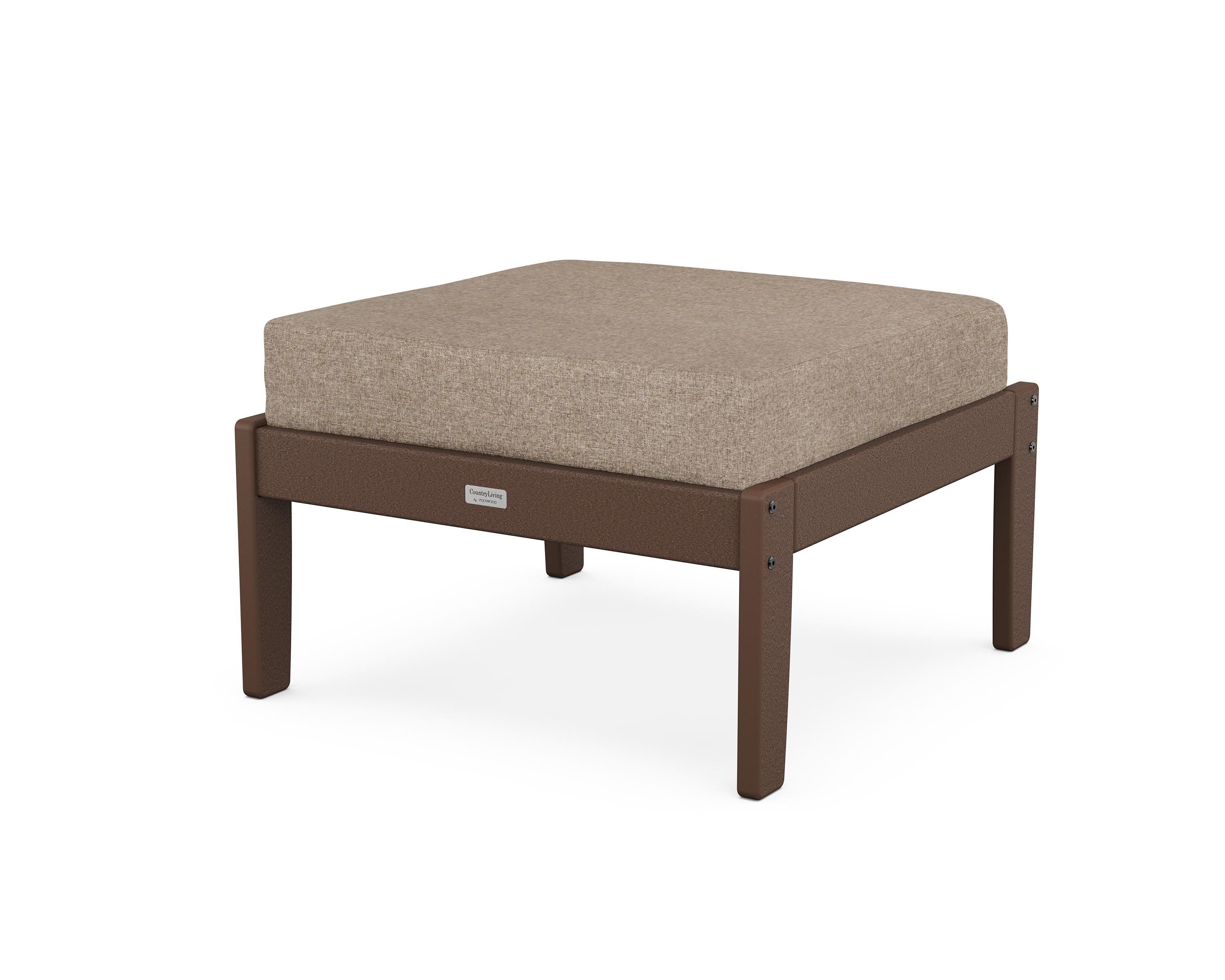 Country Living Cottage Deep Seating Ottoman in Mahogany / Spiced Burlap