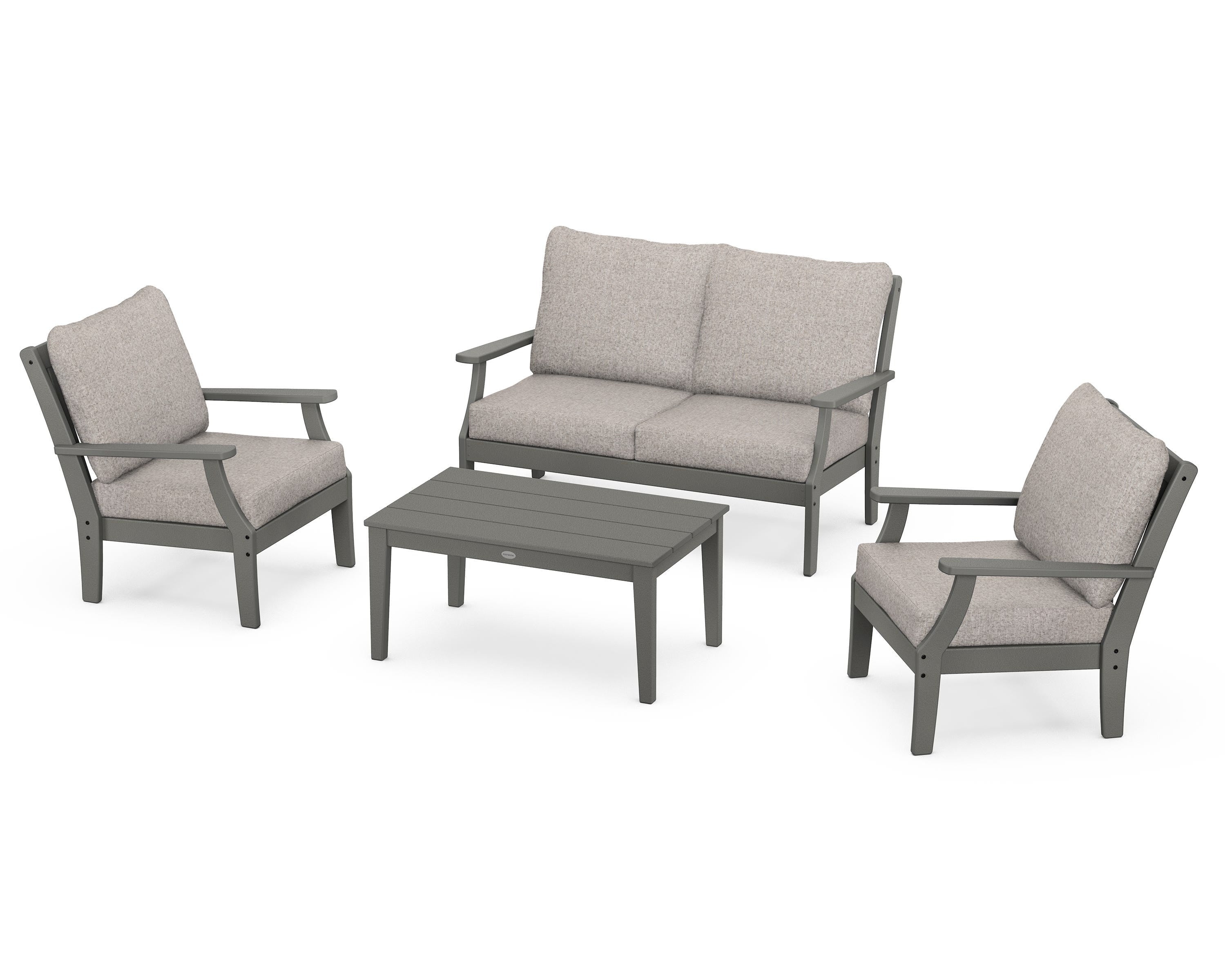 POLYWOOD® Braxton 4-Piece Deep Seating Chair Set in Slate Grey / Weathered Tweed