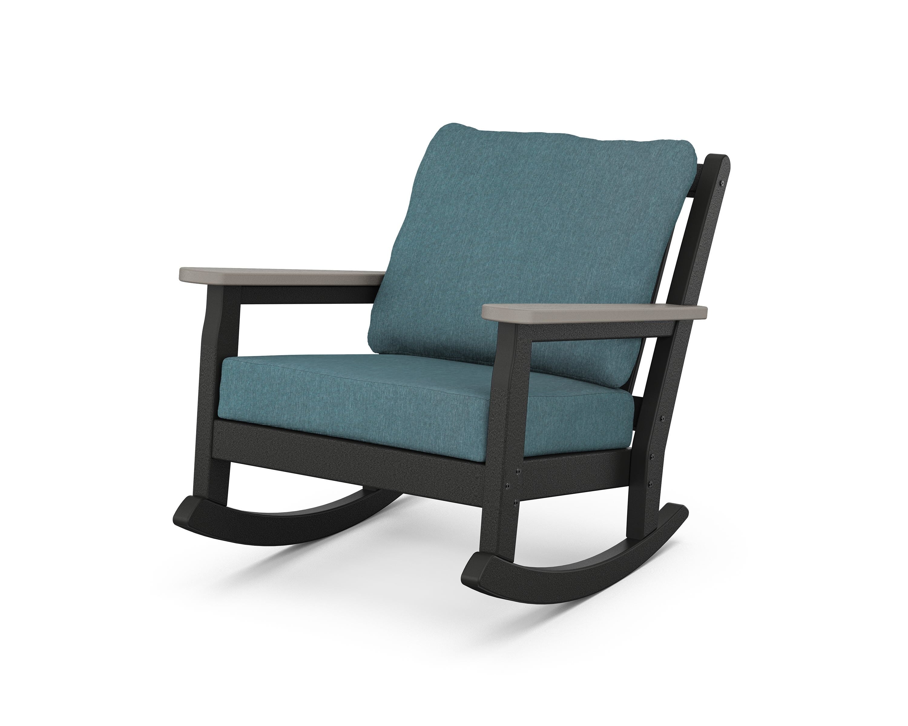 POLYWOOD® Chippendale Deep Seating Rocking Chair in Black / Driftwood / Ocean Teal