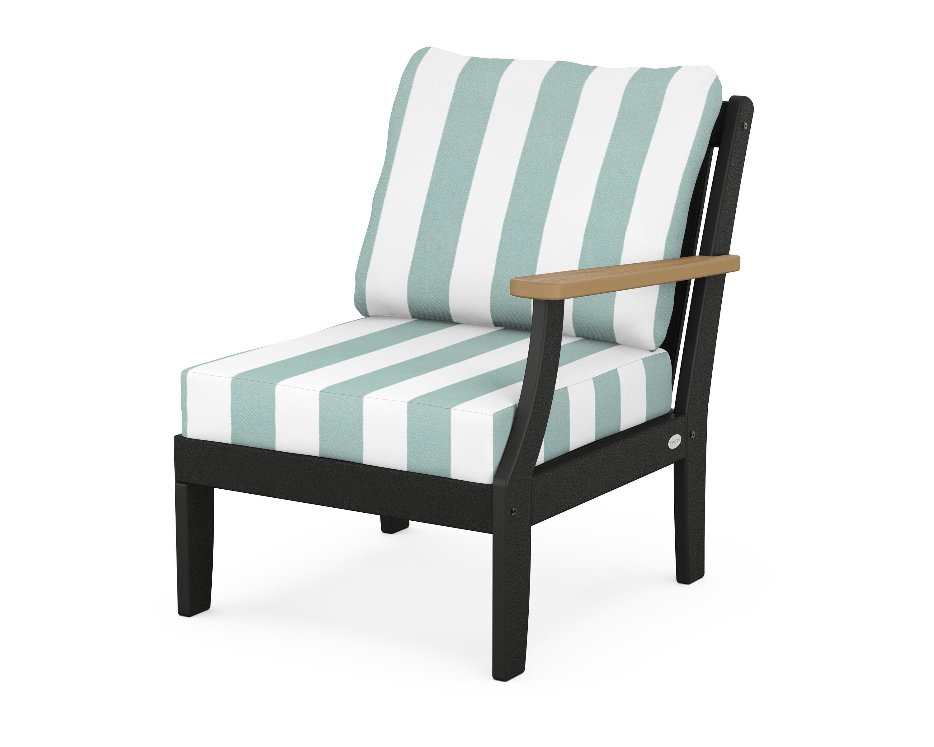 POLYWOOD® Braxton Modular Right Arm Chair in Black / Natural / Cabana Stripe Glacier Spa