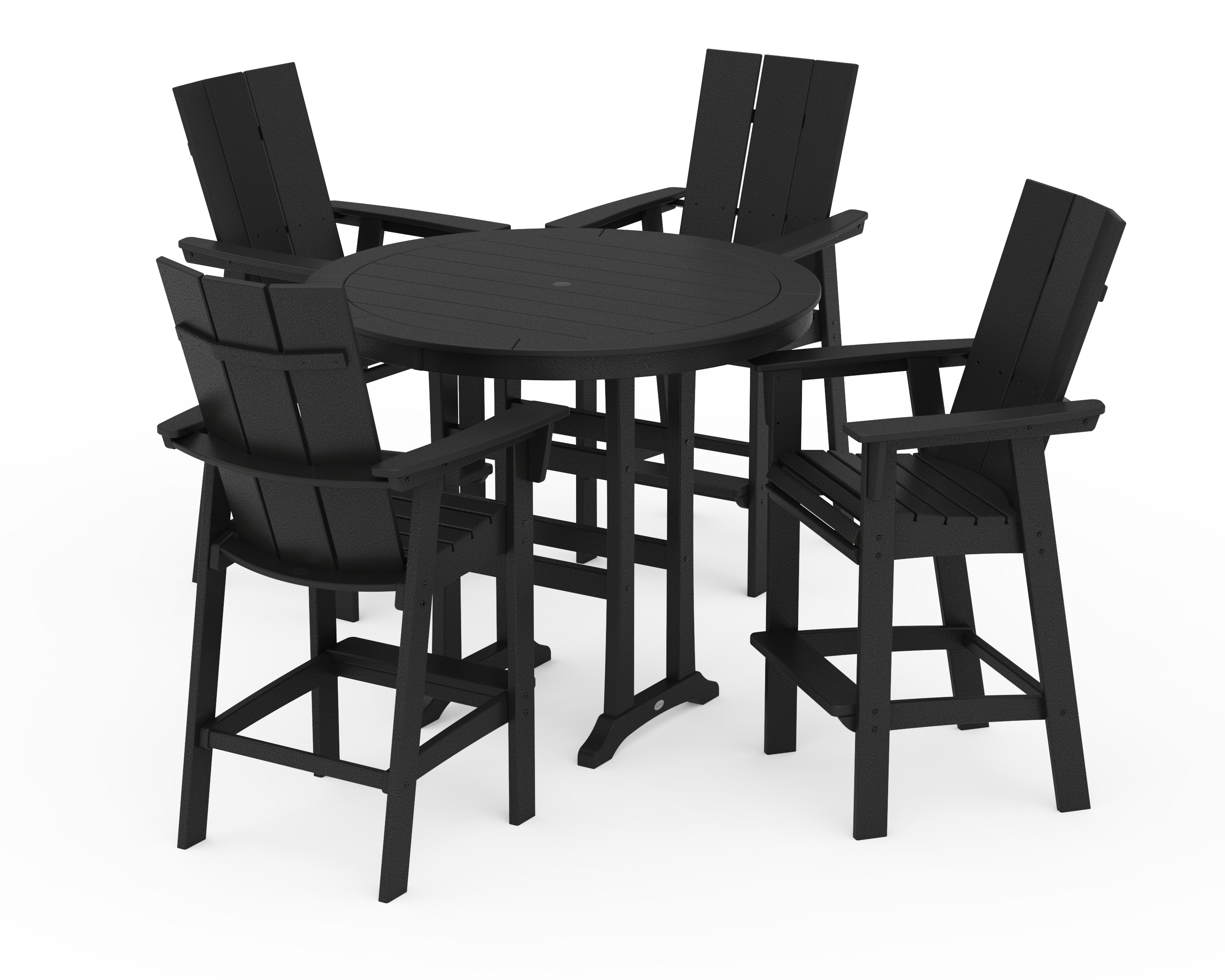 POLYWOOD® Modern Curveback Adirondack 5-Piece Nautical Trestle Bar Set in Black