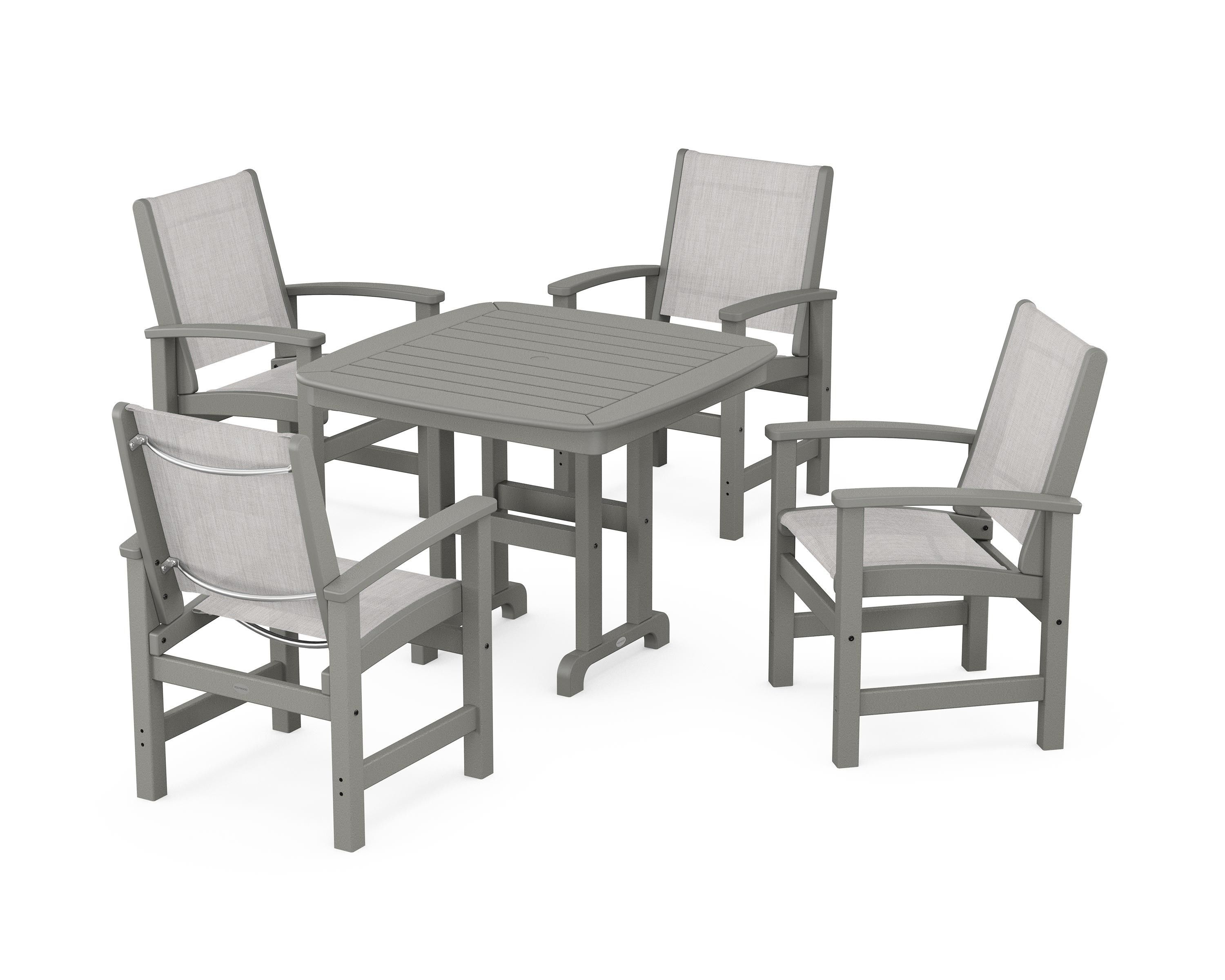 POLYWOOD® Coastal 5-Piece Dining Set in Slate Grey / Parchment Sling