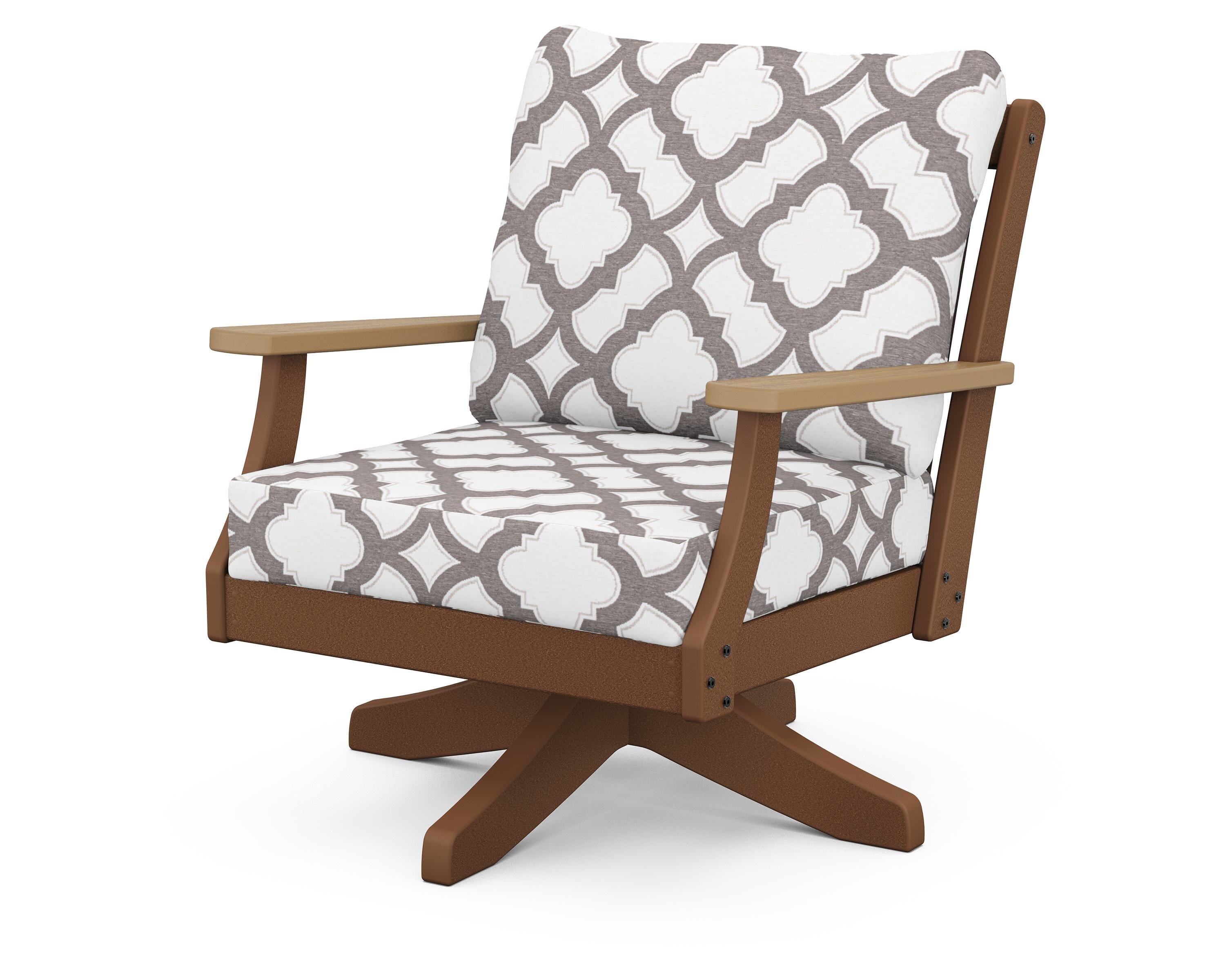 POLYWOOD® Braxton Deep Seating Swivel Chair in Teak / Natural / Trellis Grey Mist