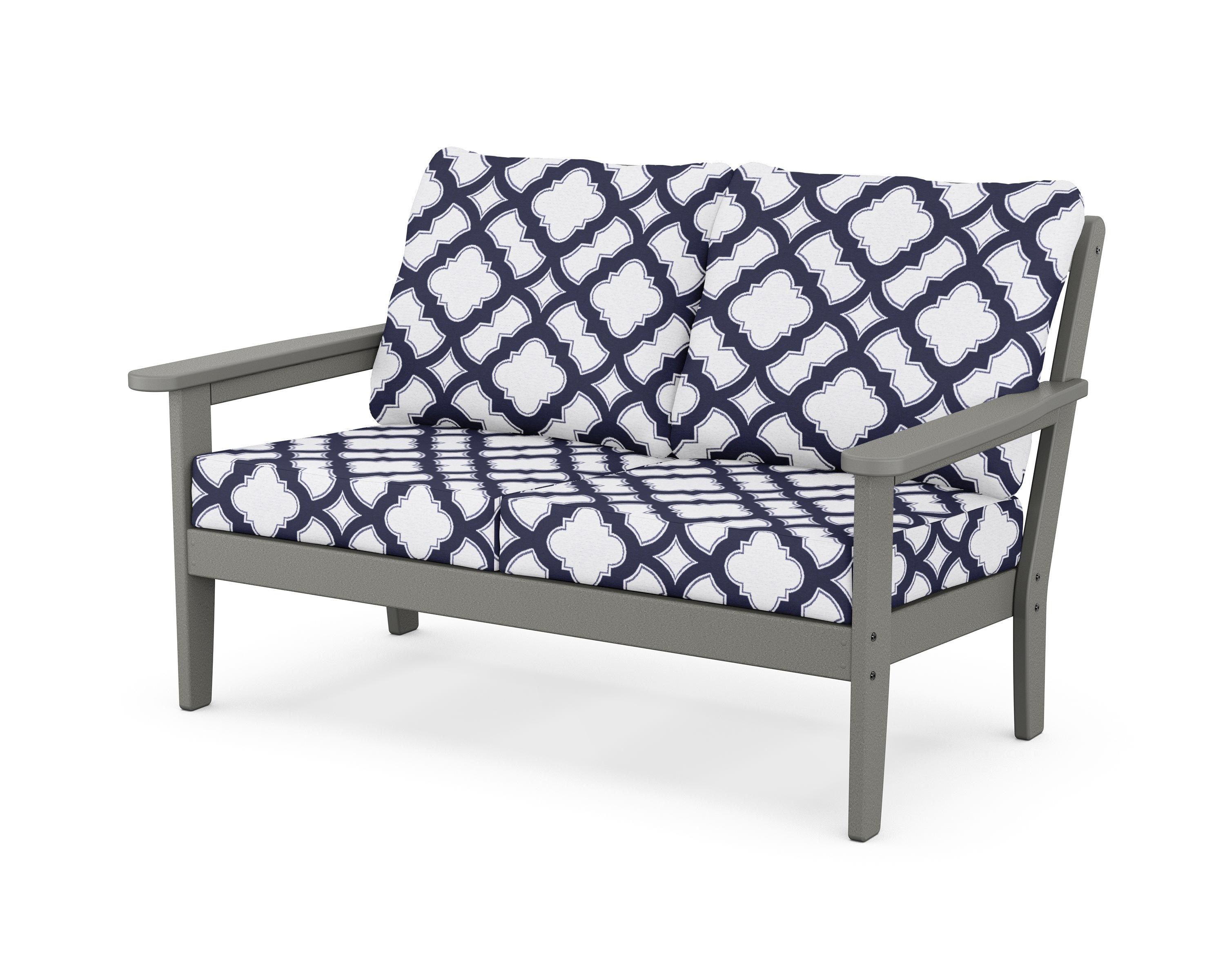 Country Living Cottage Deep Seating Loveseat in Slate Grey / Trellis Navy