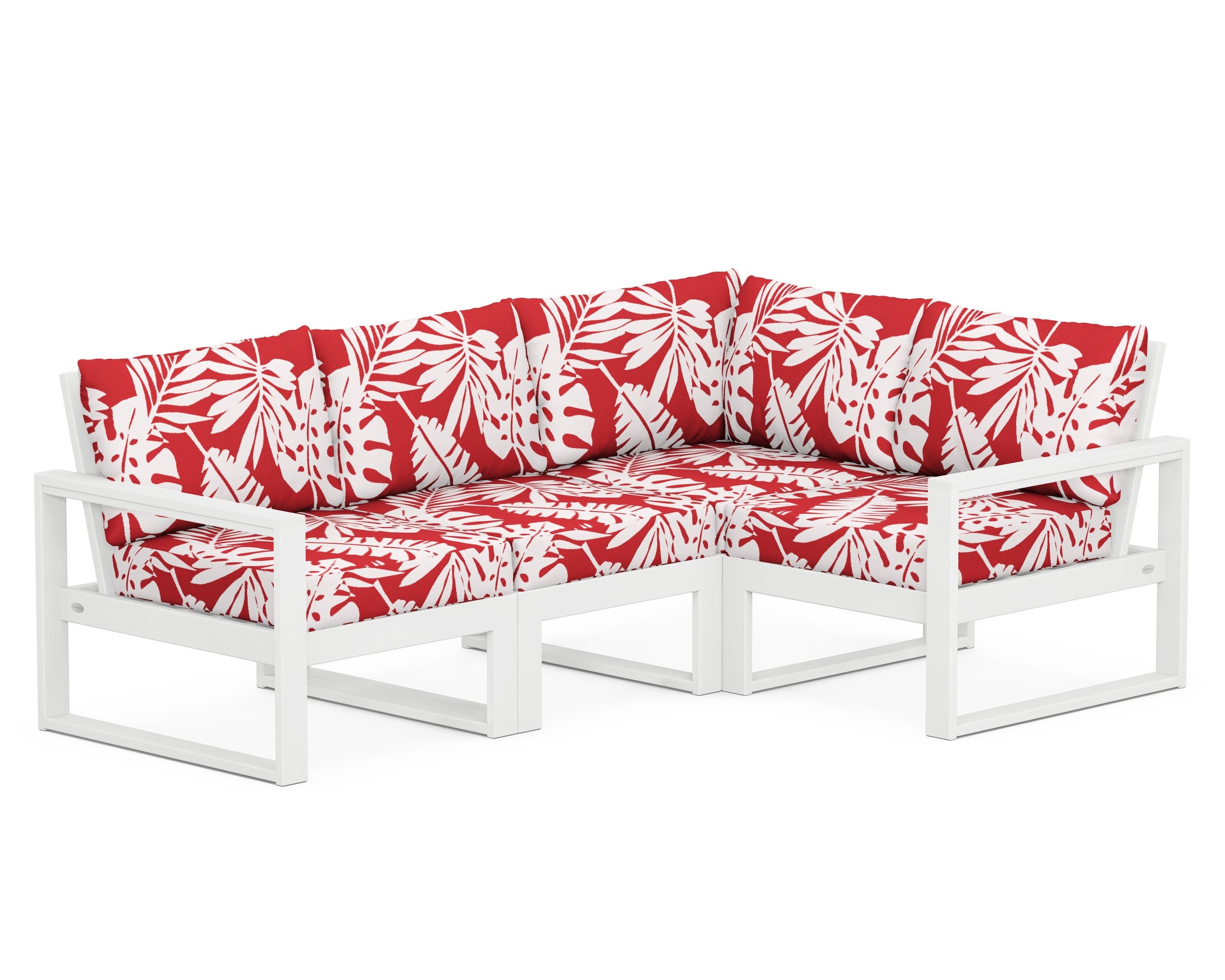 POLYWOOD® EDGE 4-Piece Modular Deep Seating Set in White / Leaf Crimson
