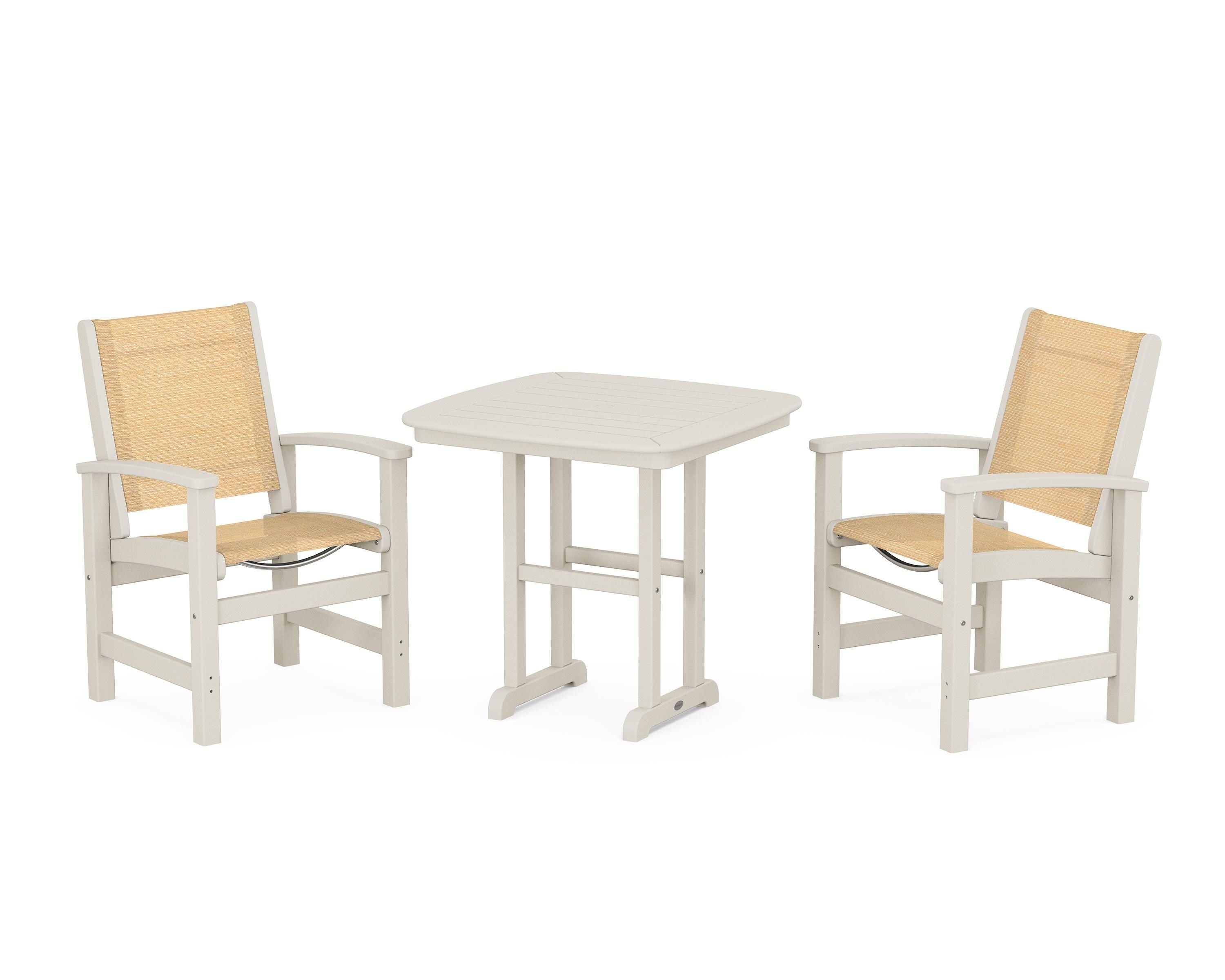 POLYWOOD® Coastal 3-Piece Dining Set in Sand / Dupioni Apricot Sling