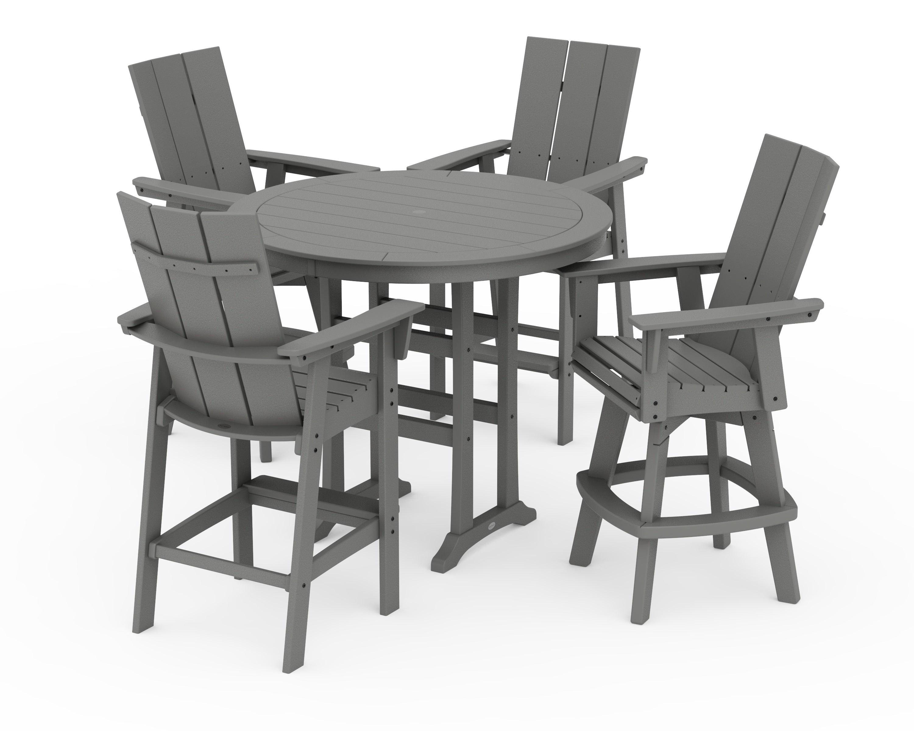 POLYWOOD® Modern Adirondack 5-Piece Nautical Trestle Round Bar Set with Swivels in Slate Grey