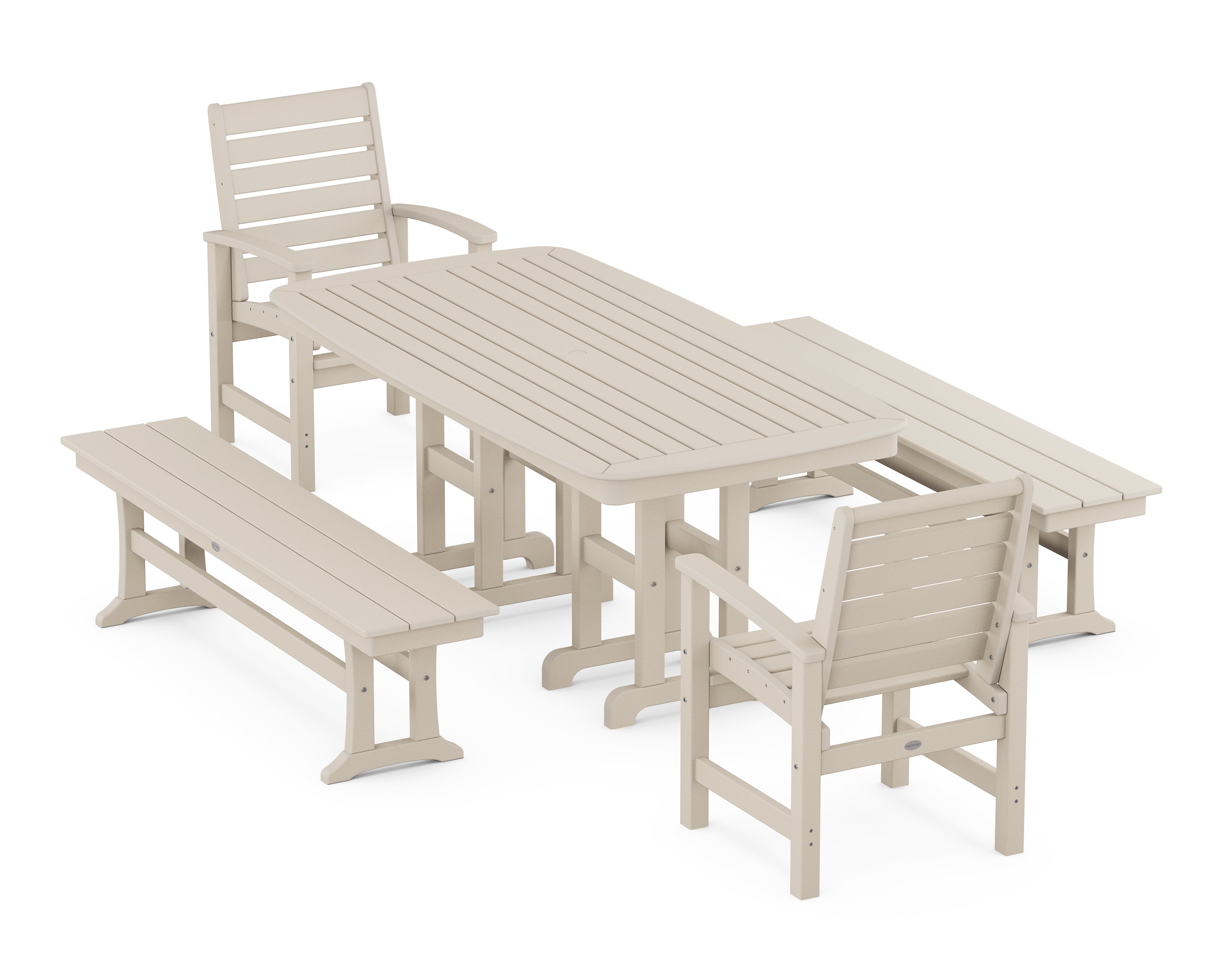 POLYWOOD® Signature 5-Piece Dining Set with Benches in Sand