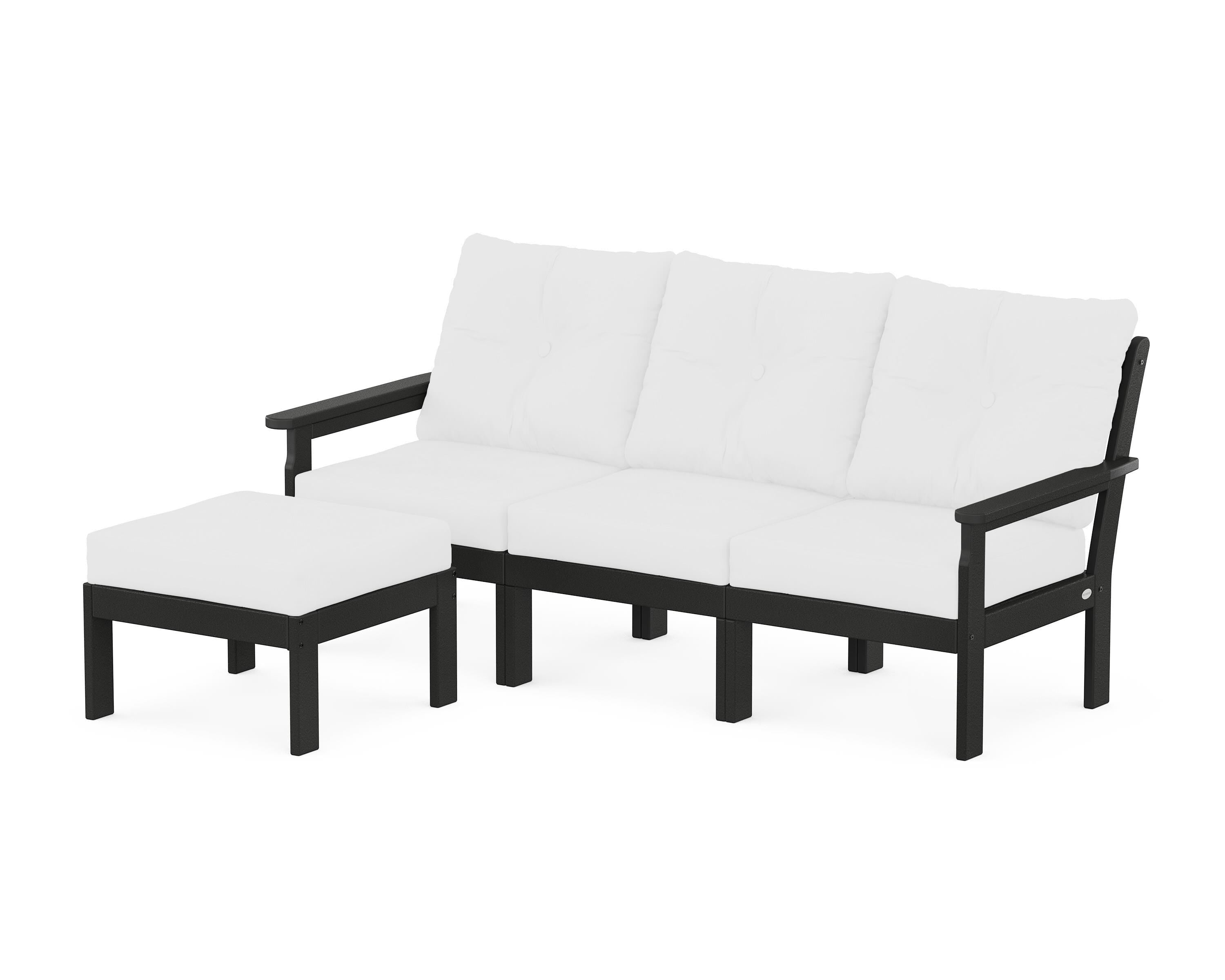 POLYWOOD® Vineyard 4-Piece Sectional with Ottoman in Black / Natural