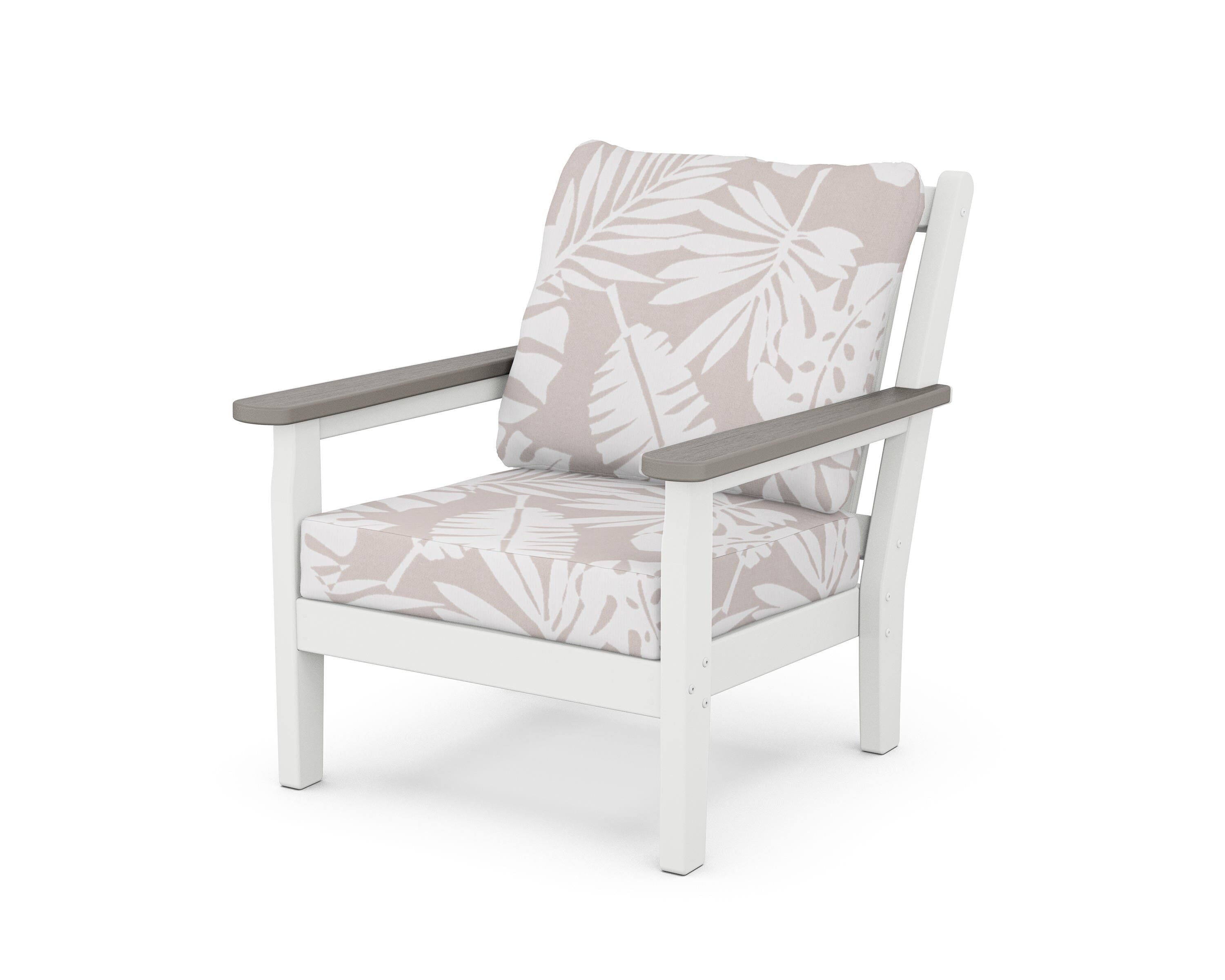 POLYWOOD® Chippendale Deep Seating Chair in White / Driftwood / Leaf Dune Burlap