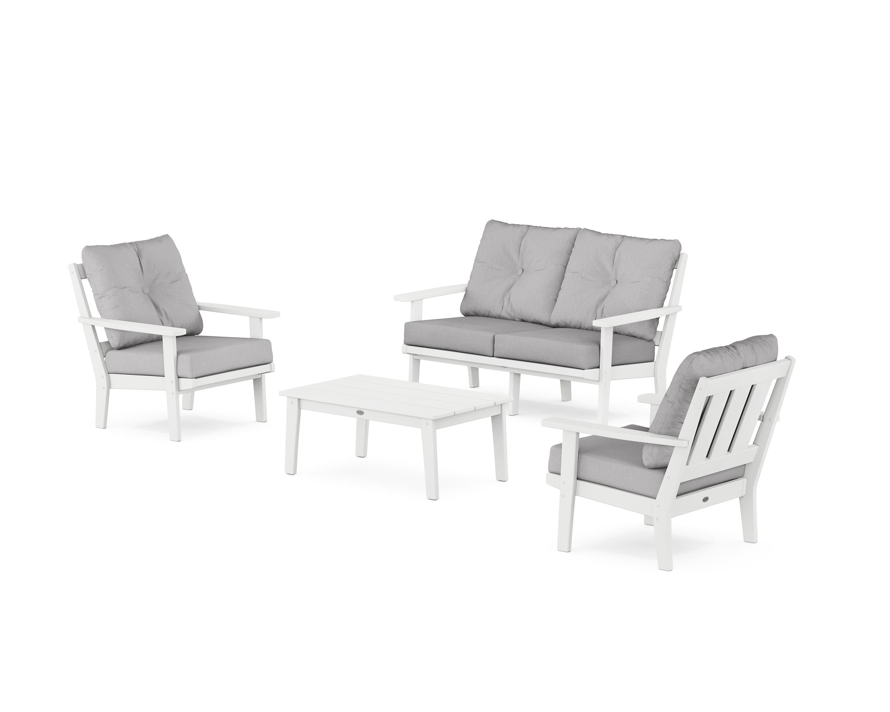 POLYWOOD® Oxford 4-Piece Deep Seating Set with Loveseat in White / Granite