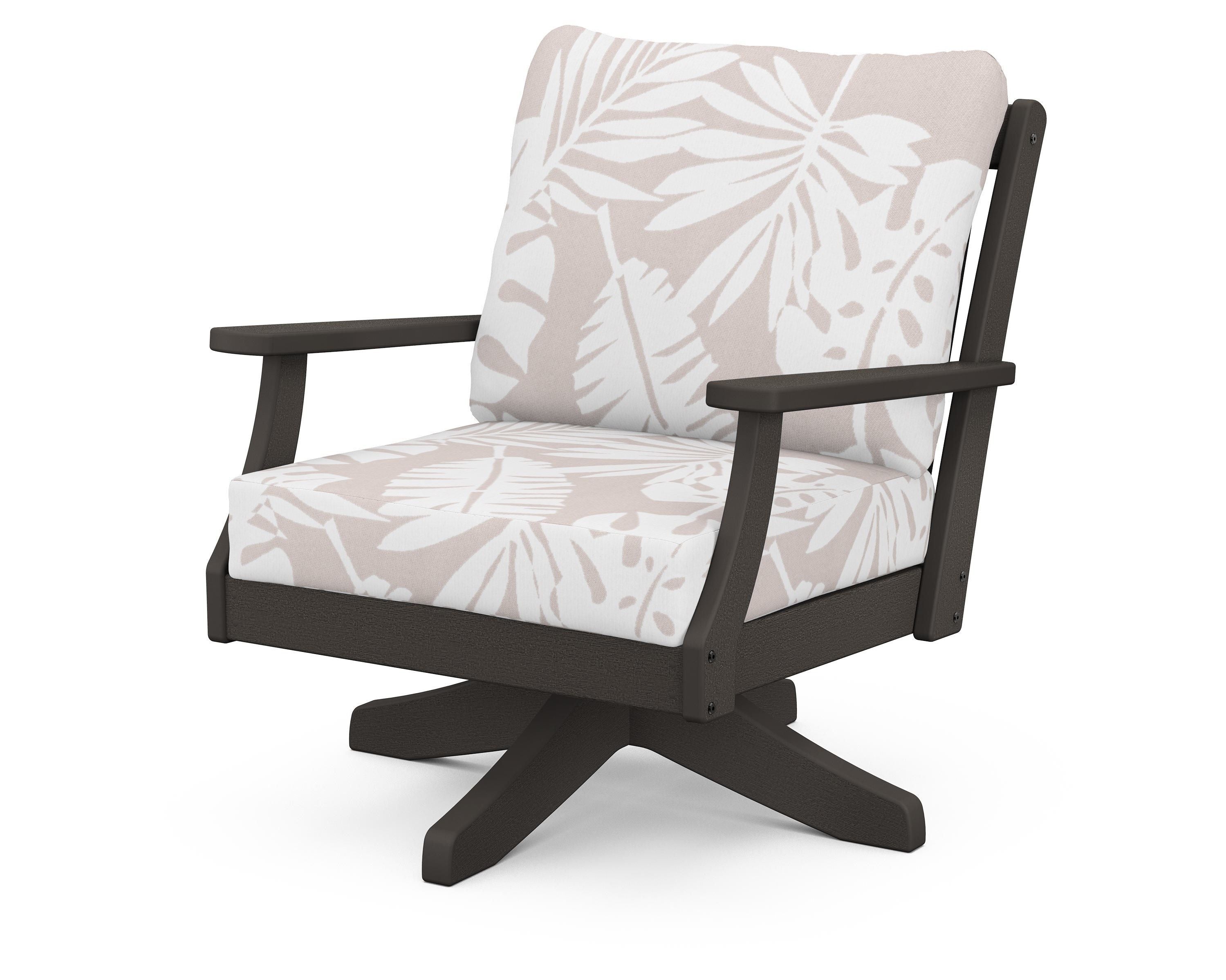POLYWOOD® Braxton Deep Seating Swivel Chair in Vintage Coffee / Leaf Dune Burlap