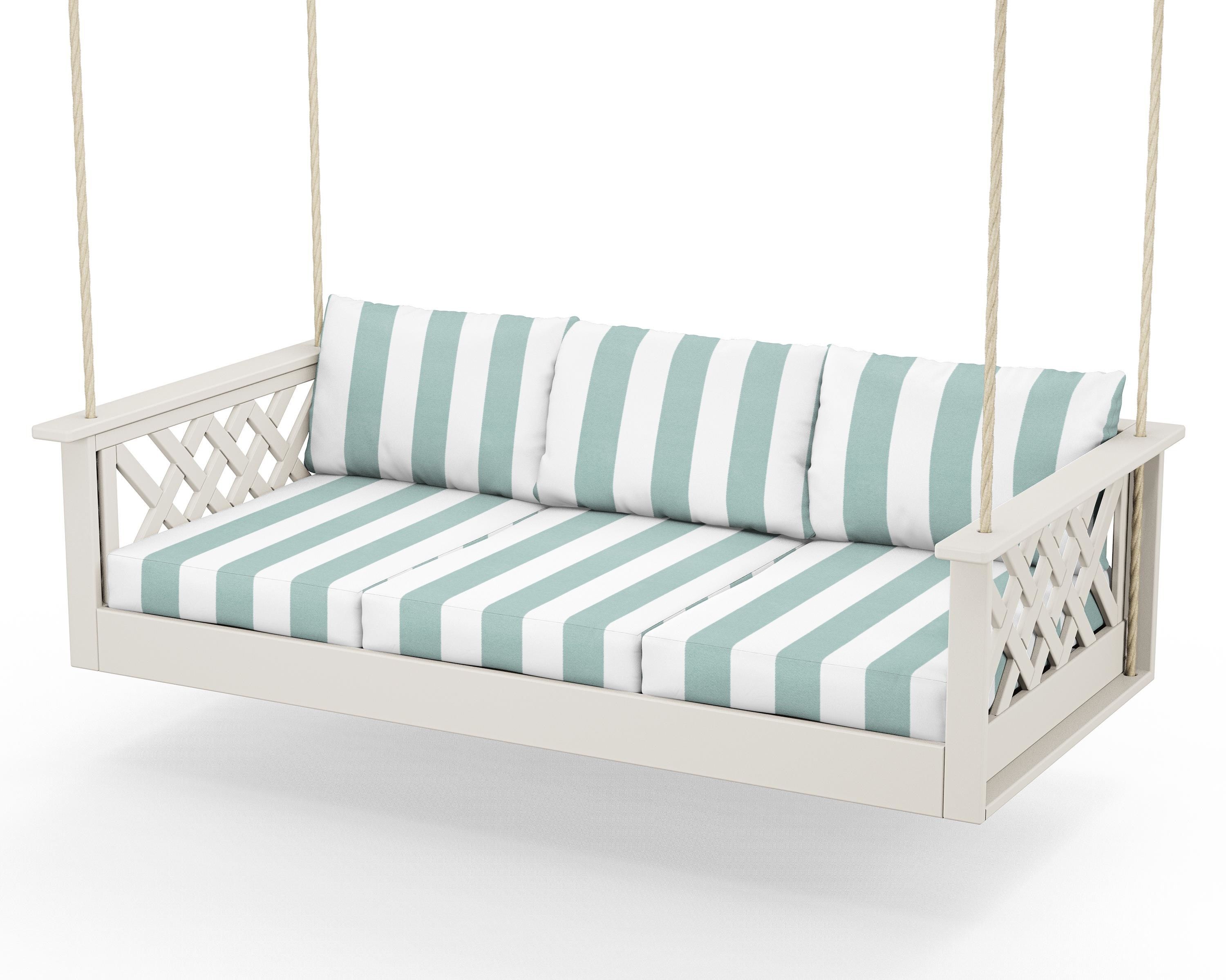 Country Living Wovendale Daybed Swing in Sand / Cabana Stripe Glacier Spa