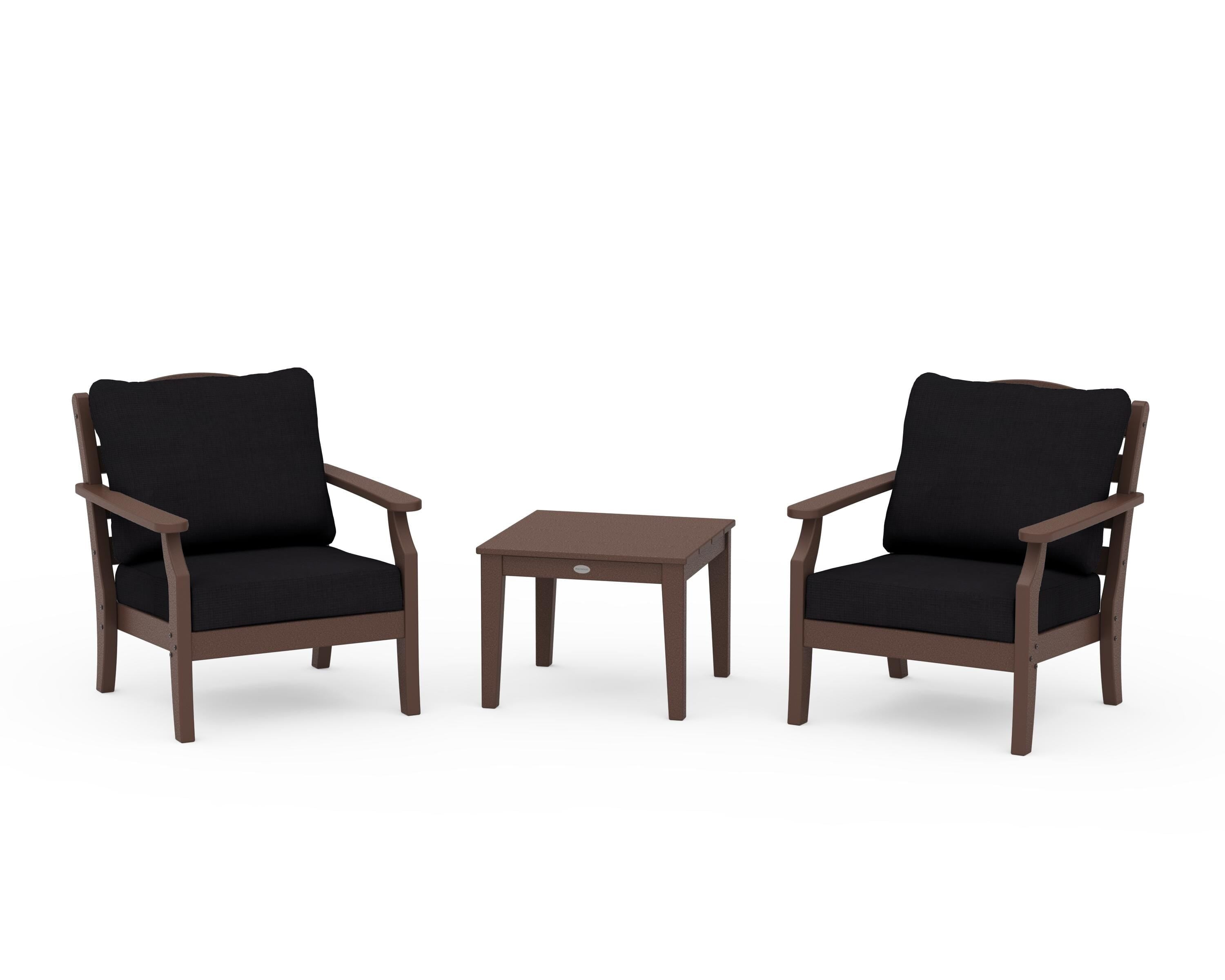 Draper James™ by POLYWOOD® Savannah 3-Piece Deep Seating Set in Mahogany / Midnight Linen