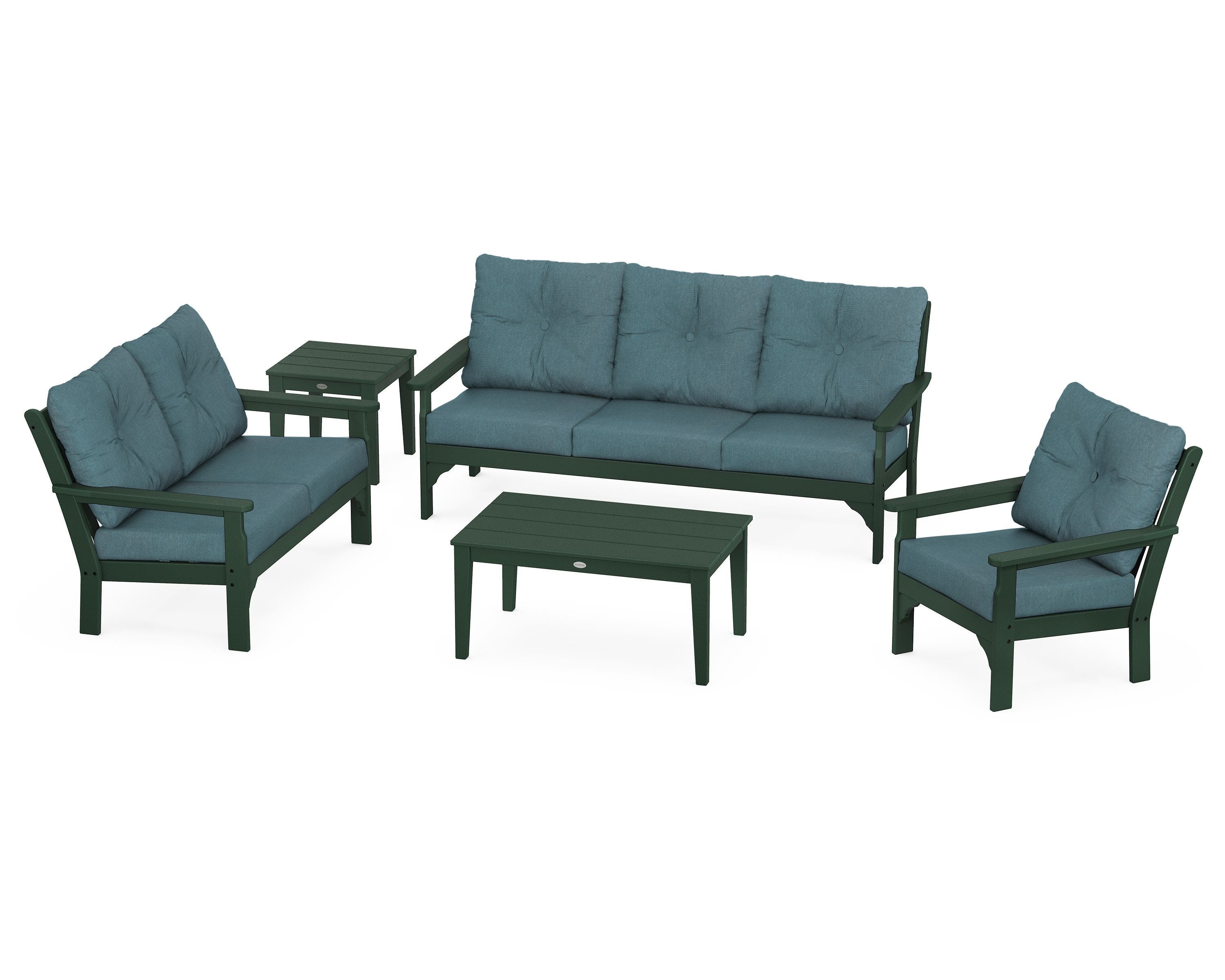 POLYWOOD® Vineyard 5 Piece Deep Seating Set in Green / Ocean Teal