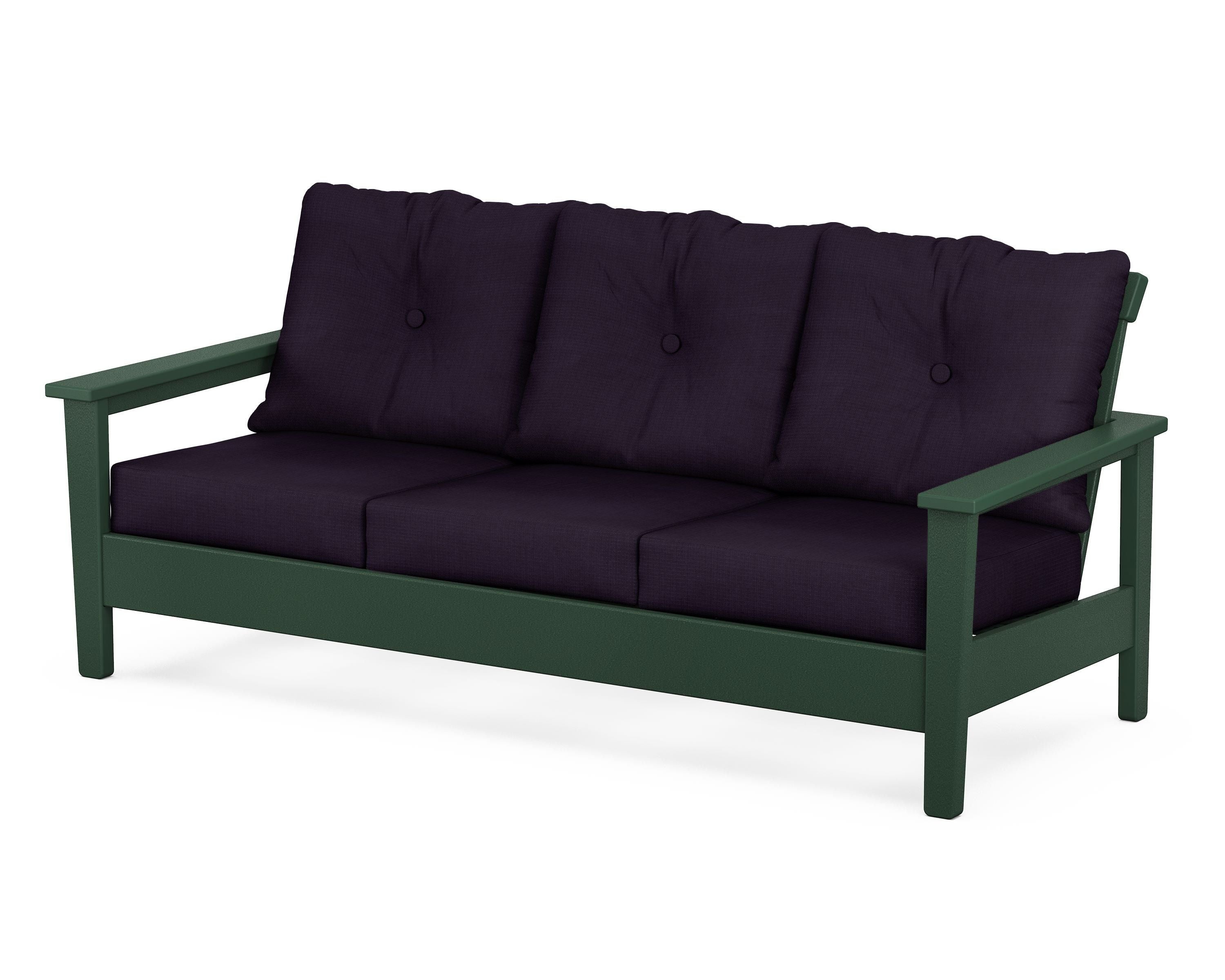 POLYWOOD® Prescott Deep Seating Sofa in Green / Navy Linen