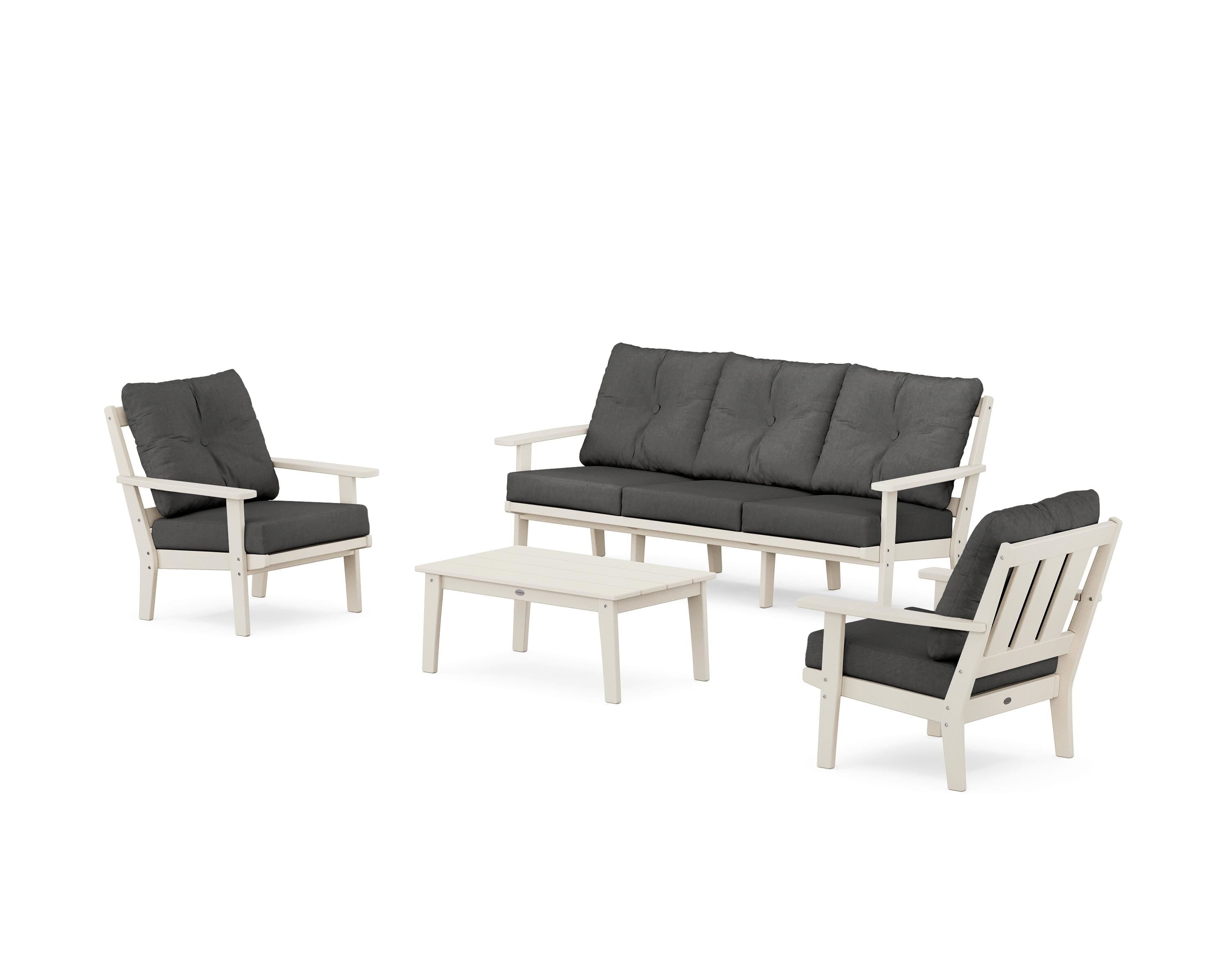POLYWOOD® Oxford 4-Piece Deep Seating Set with Sofa in Sand / Spectrum Carbon