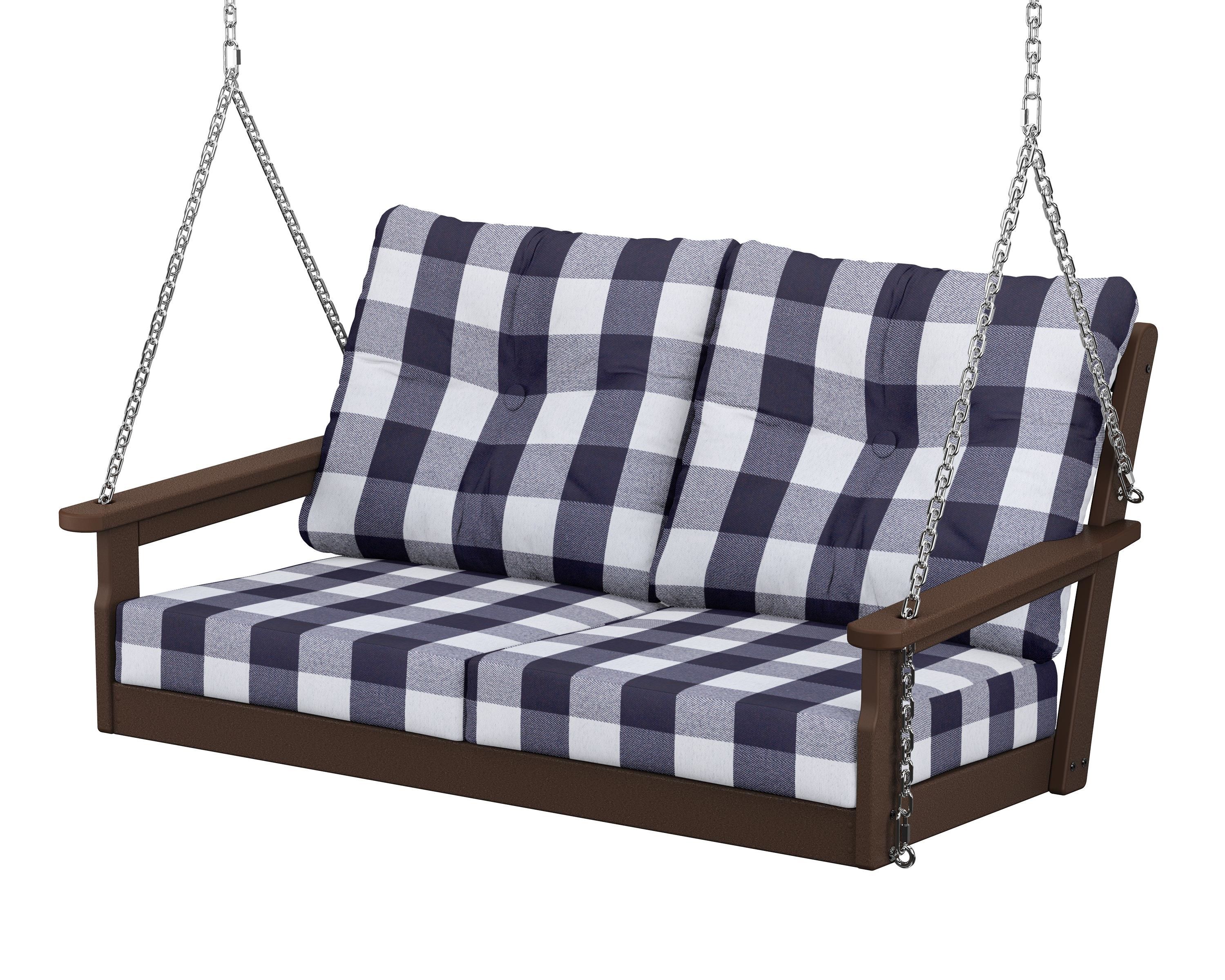 POLYWOOD® Vineyard Deep Seating Swing in Mahogany / Buffalo Plaid Navy