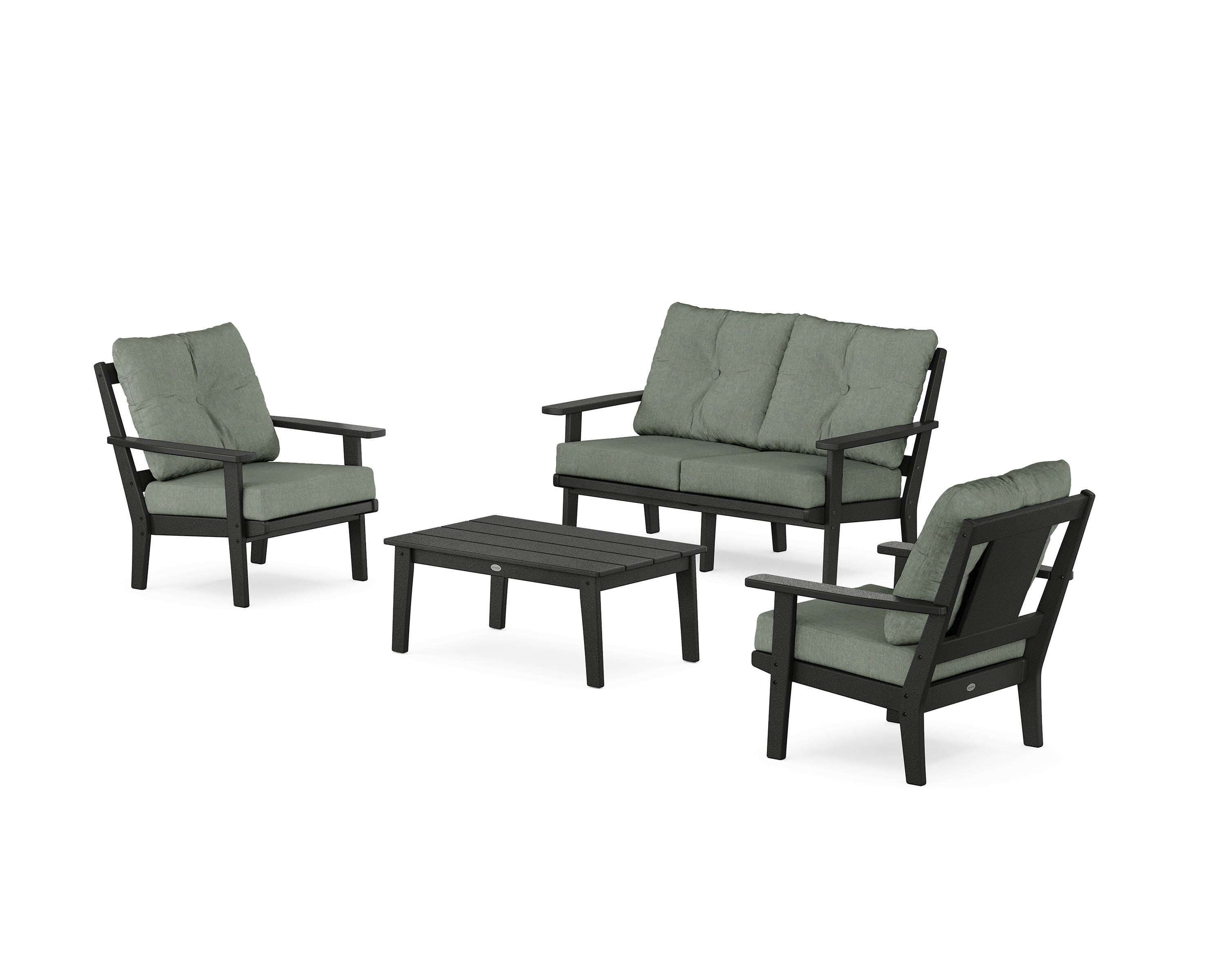 POLYWOOD® Prairie 4-Piece Deep Seating Set with Loveseat in Black / Cast Sage