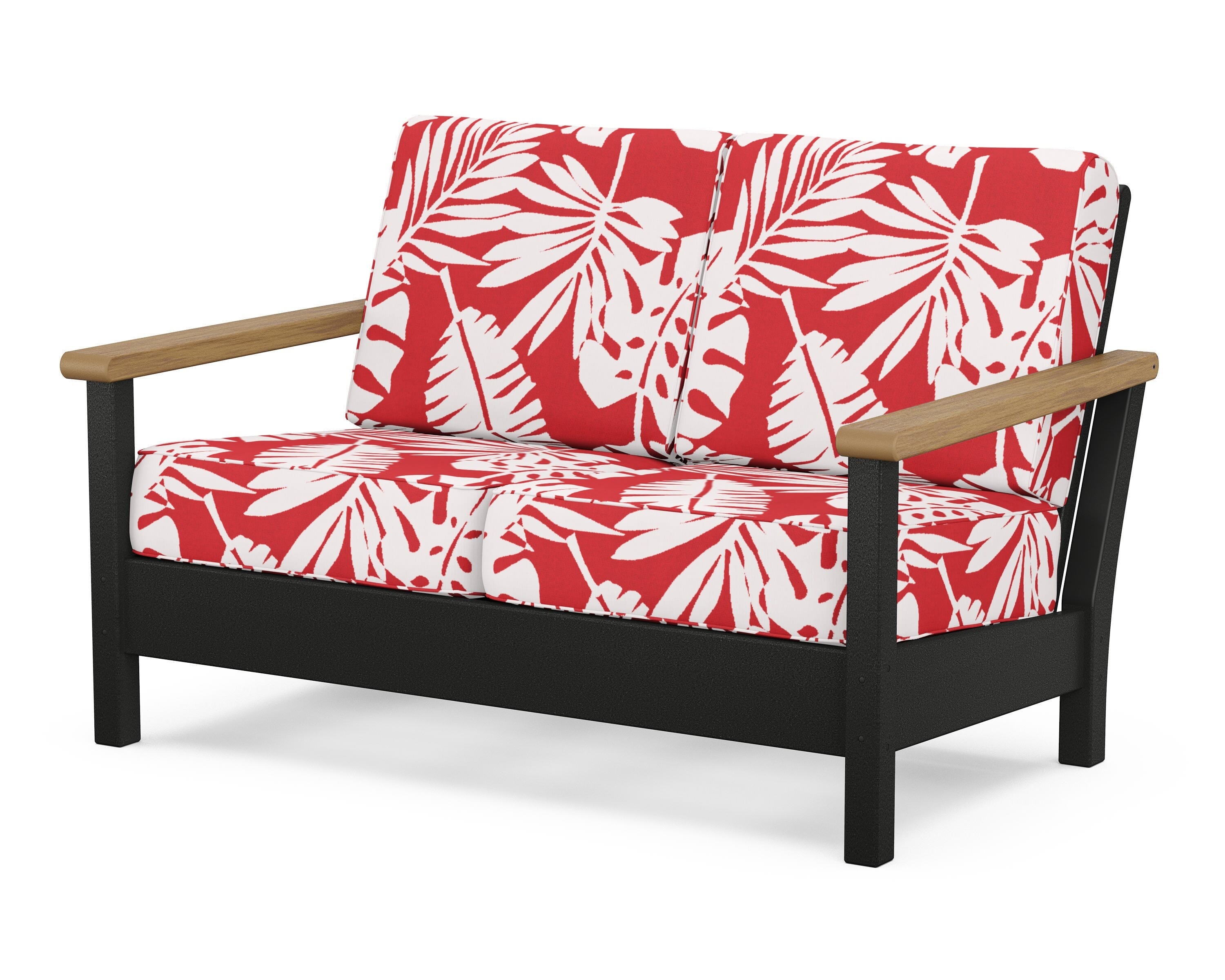 POLYWOOD® Harbour Deep Seating Loveseat in Black / Natural / Leaf Crimson