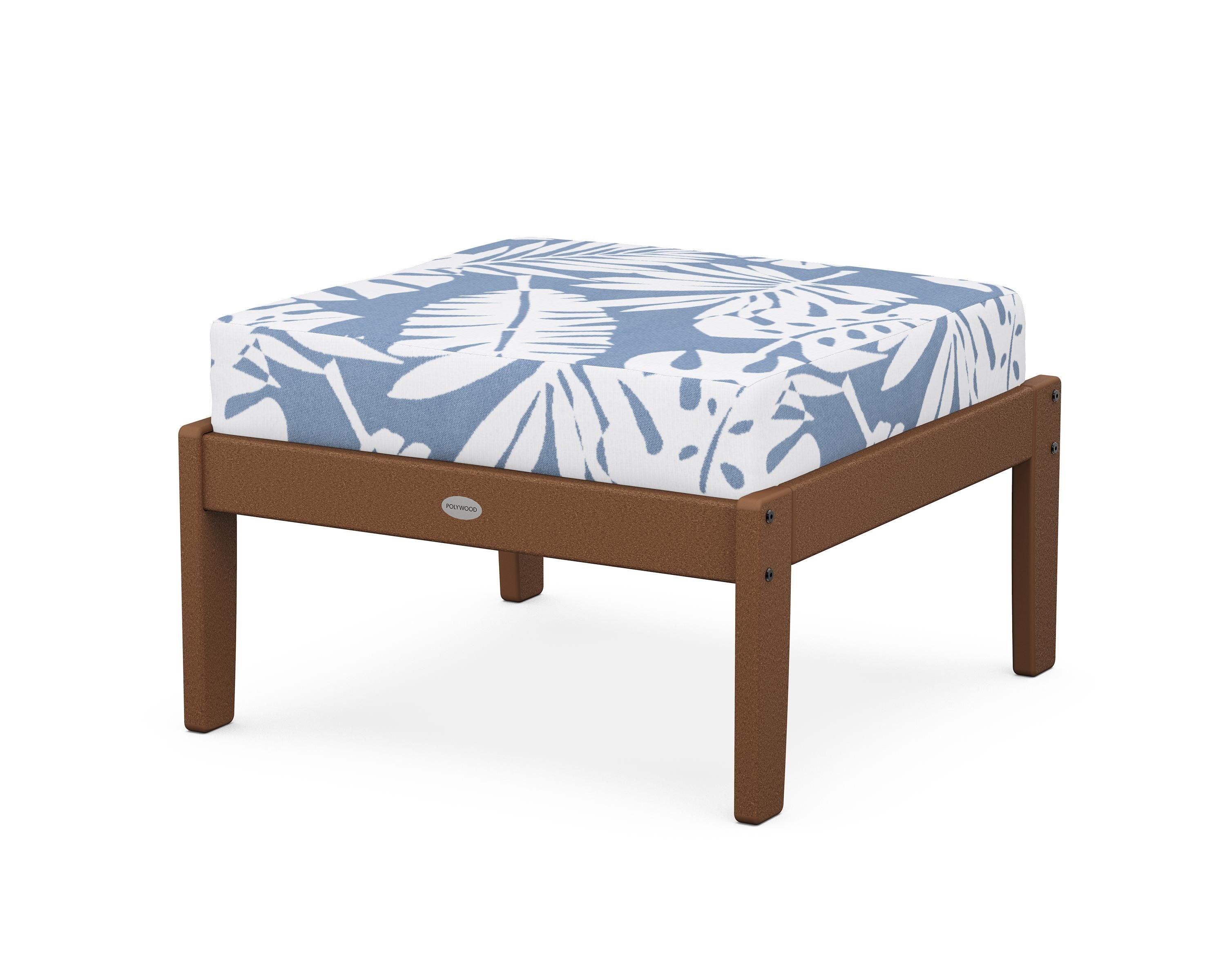 POLYWOOD® Braxton Deep Seating Ottoman in Teak / Leaf Sky Blue