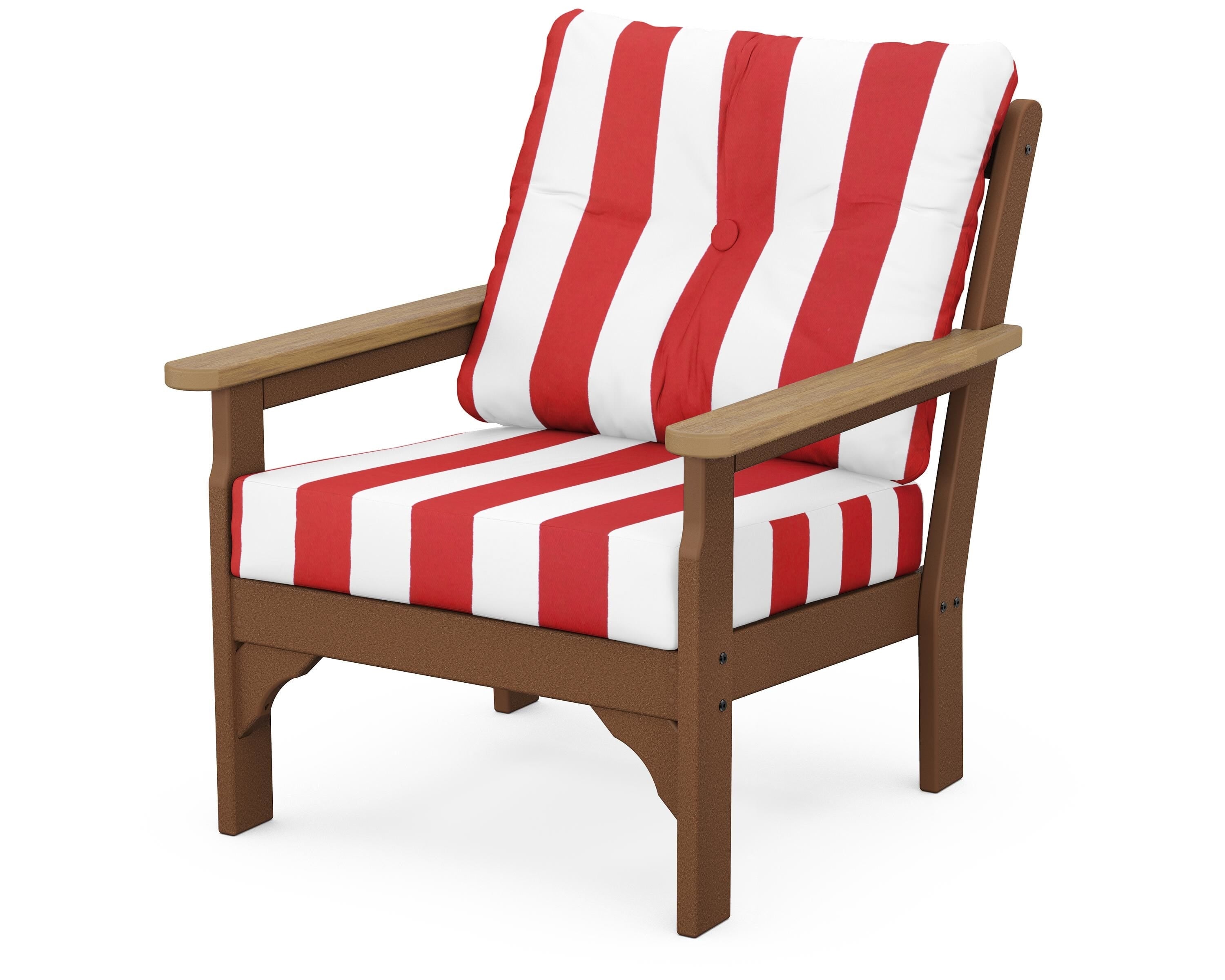 POLYWOOD® Vineyard Deep Seating Chair in Teak / Natural / Cabana Stripe Crimson