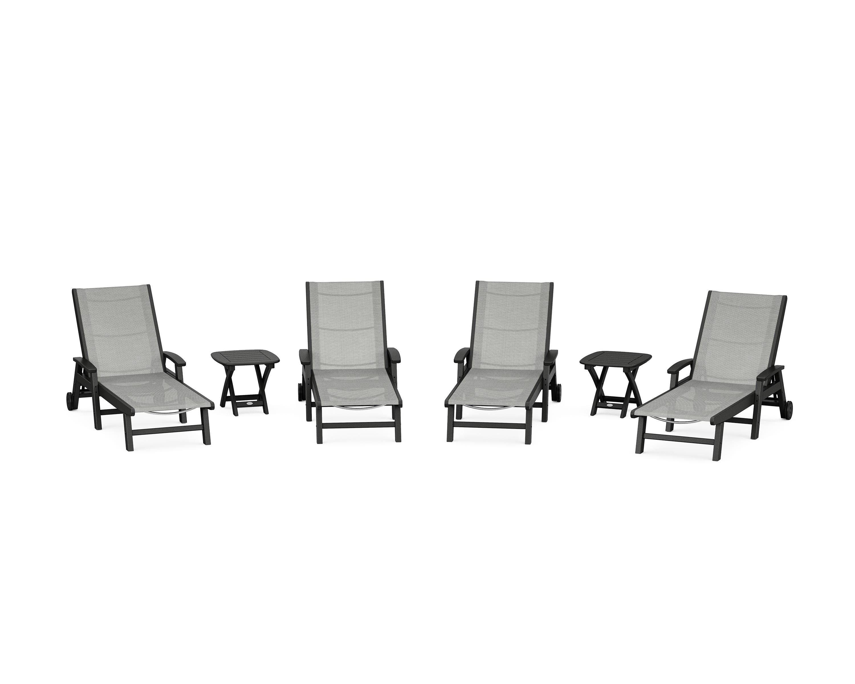 POLYWOOD® Coastal Chaise 6-Piece Set with Wheels in Black / Metallic Sling