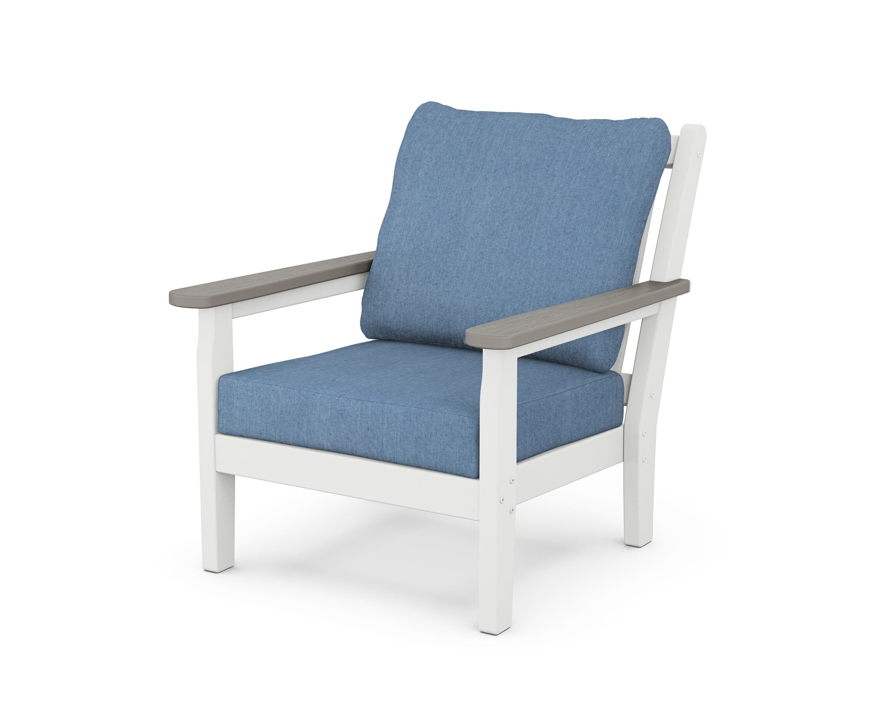 POLYWOOD® Chippendale Deep Seating Chair in White / Driftwood / Sky Blue