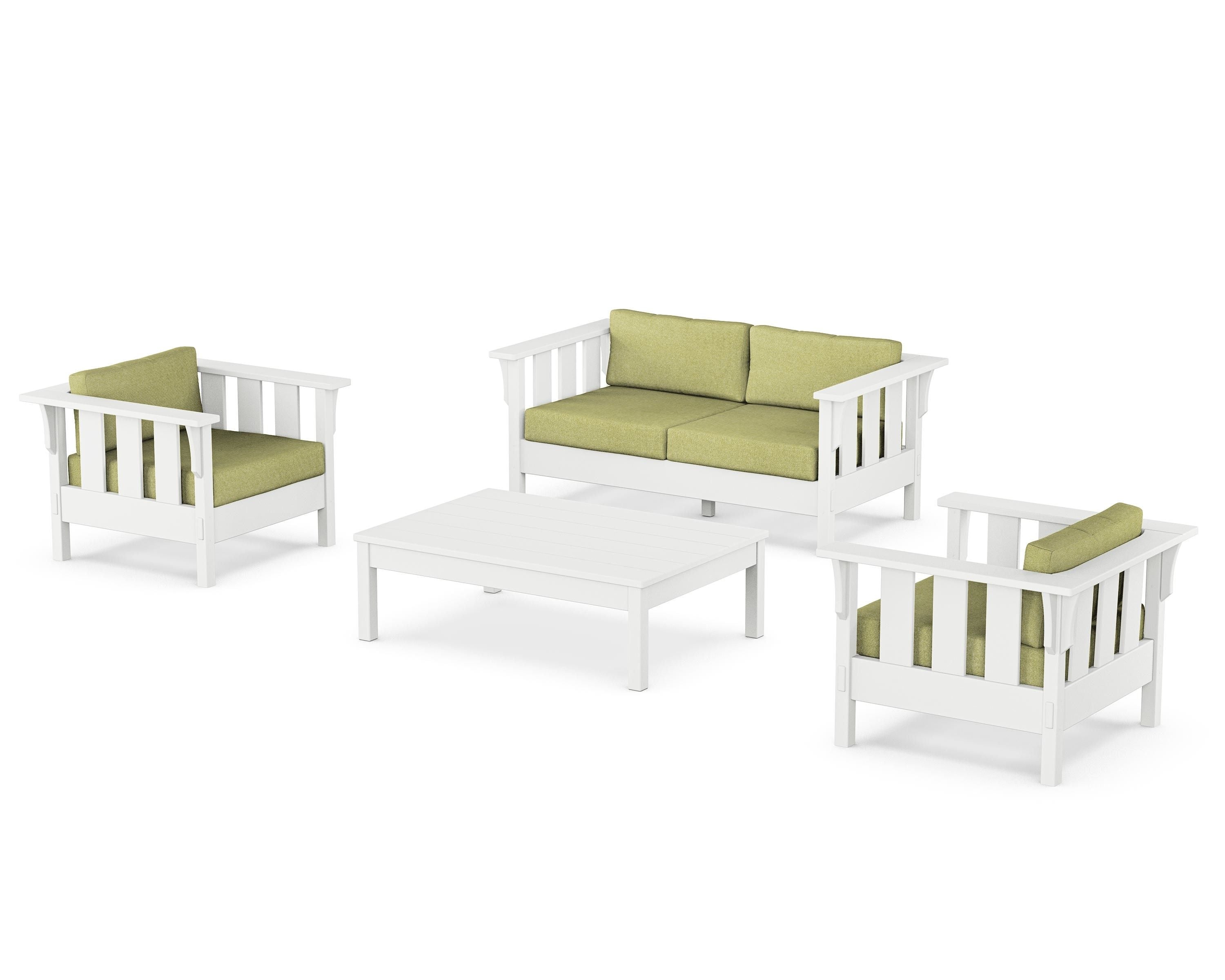 Martha Stewart by POLYWOOD® Acadia 4-Piece Deep Seating Set with Loveseat in White / Chartreuse Boucle
