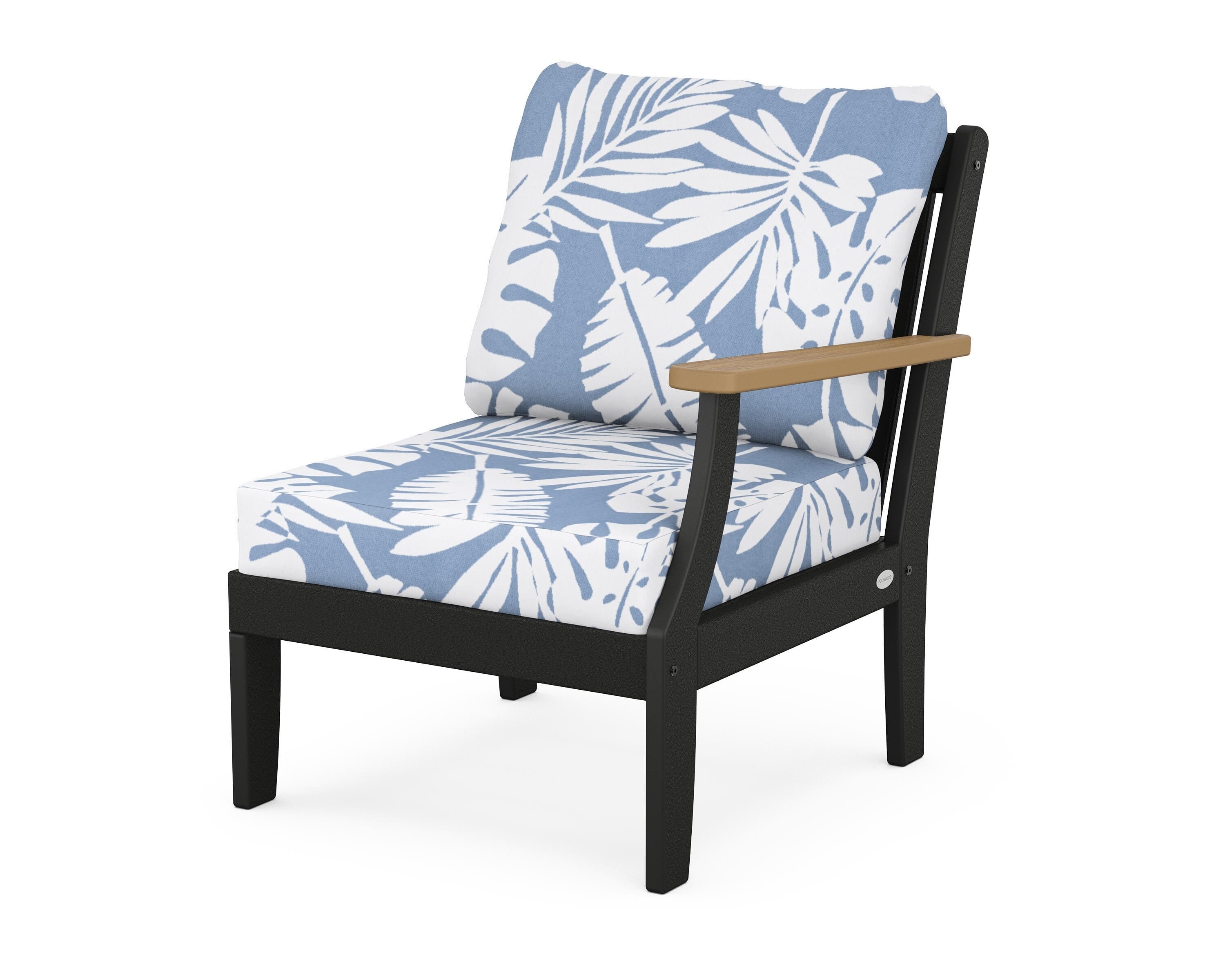 POLYWOOD® Braxton Modular Right Arm Chair in Black / Natural / Leaf Sky Blue
